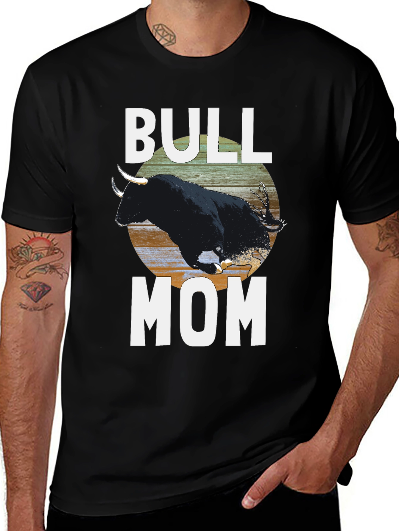 Variant 17 of Bull Mom Graphic Tee - Black Crew Neck T-Shirt
