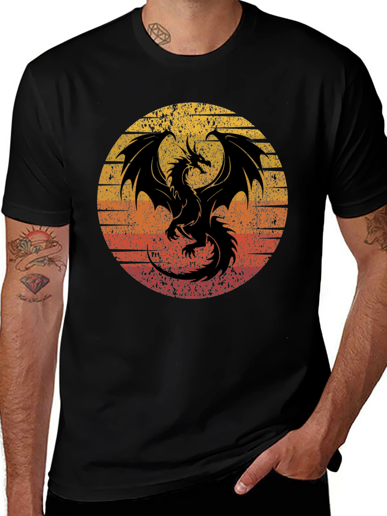 Variant 2 of Retro Dragon Graphic Tee - Men's Black T-Shirt