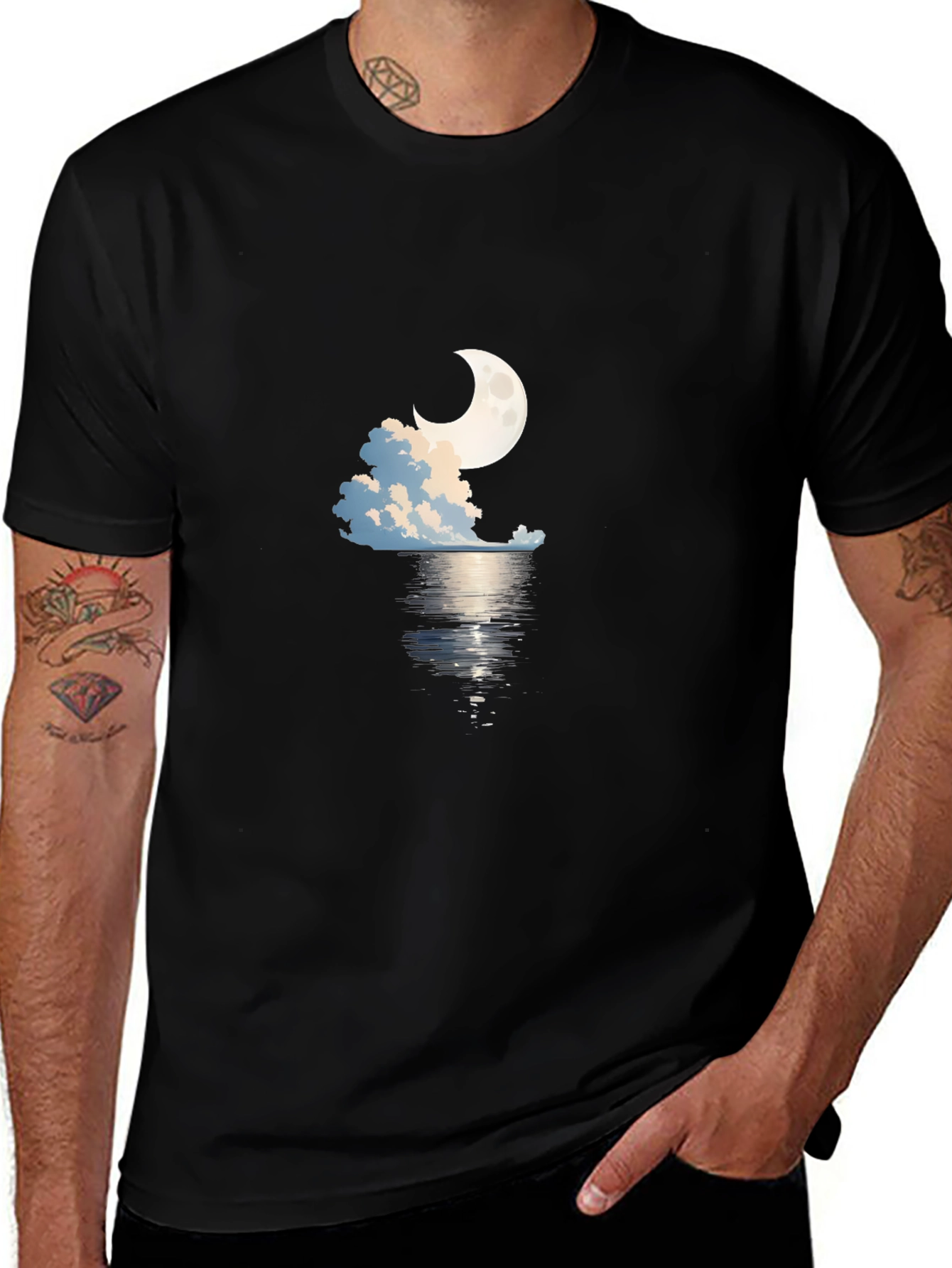 Variant 19 of Moonlit Waters Graphic Tee - Black Cotton Blend