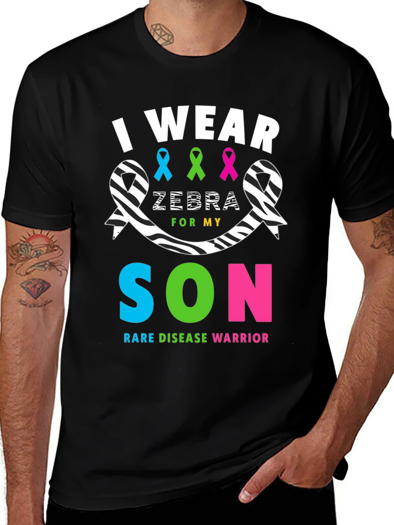 Variant 9 of Rare Disease Warrior 'I Wear Zebra For My Son' T-Shirt