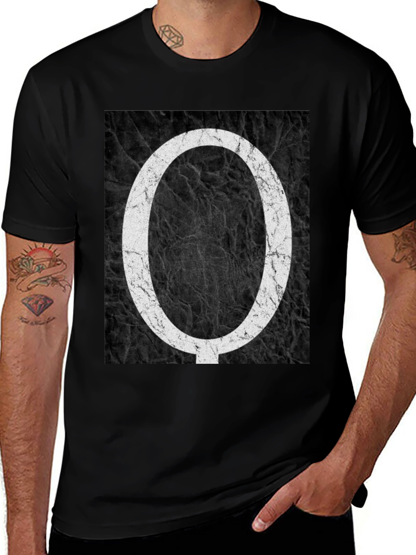Variant 10 of Letter O Black Texture Tee - Stylish Graphic Print