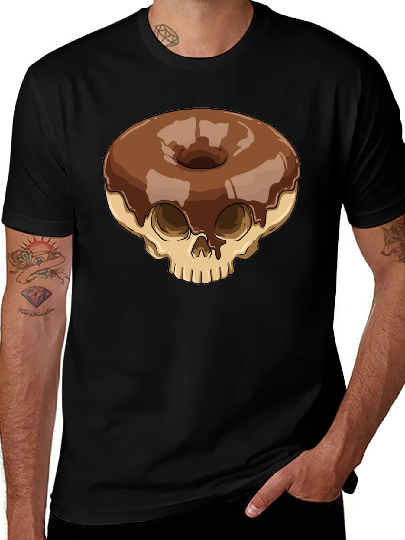 Variant 2 of Donut Skull Graphic Tee - Black Cotton T-Shirt