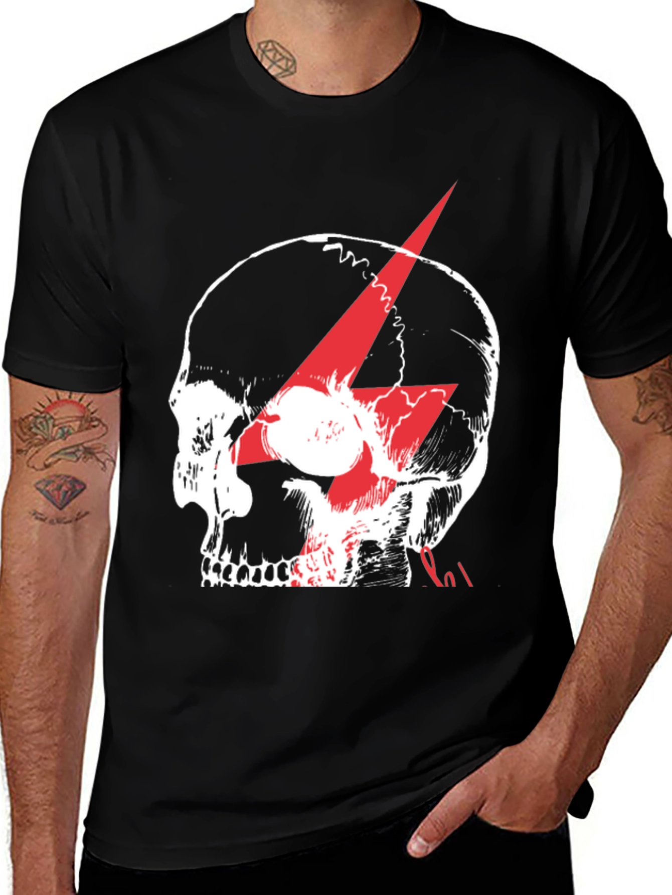 Variant 5 of Skull Lightning Bolt Graphic Tee - Bold Style