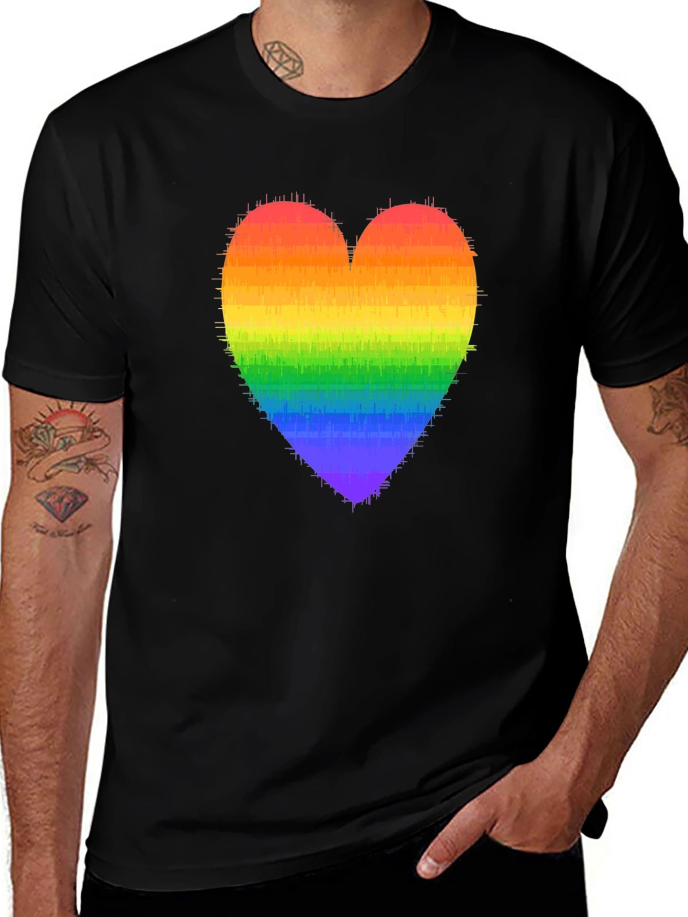 Variant 17 of Rainbow Heart Graphic Black Tee