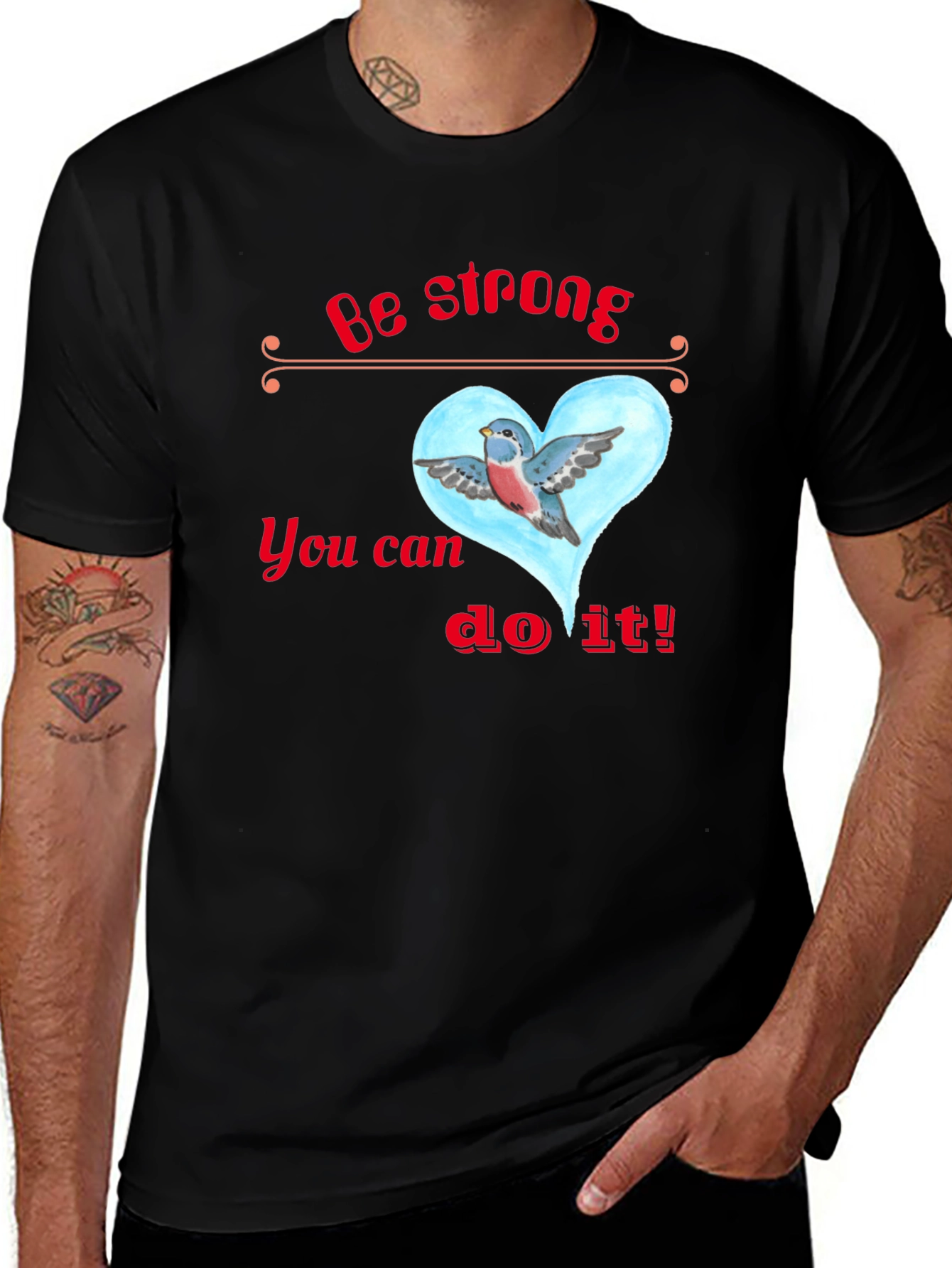 Variant 30 of Inspirational Bird Heart Graphic Tee - Be Strong T-Shirt