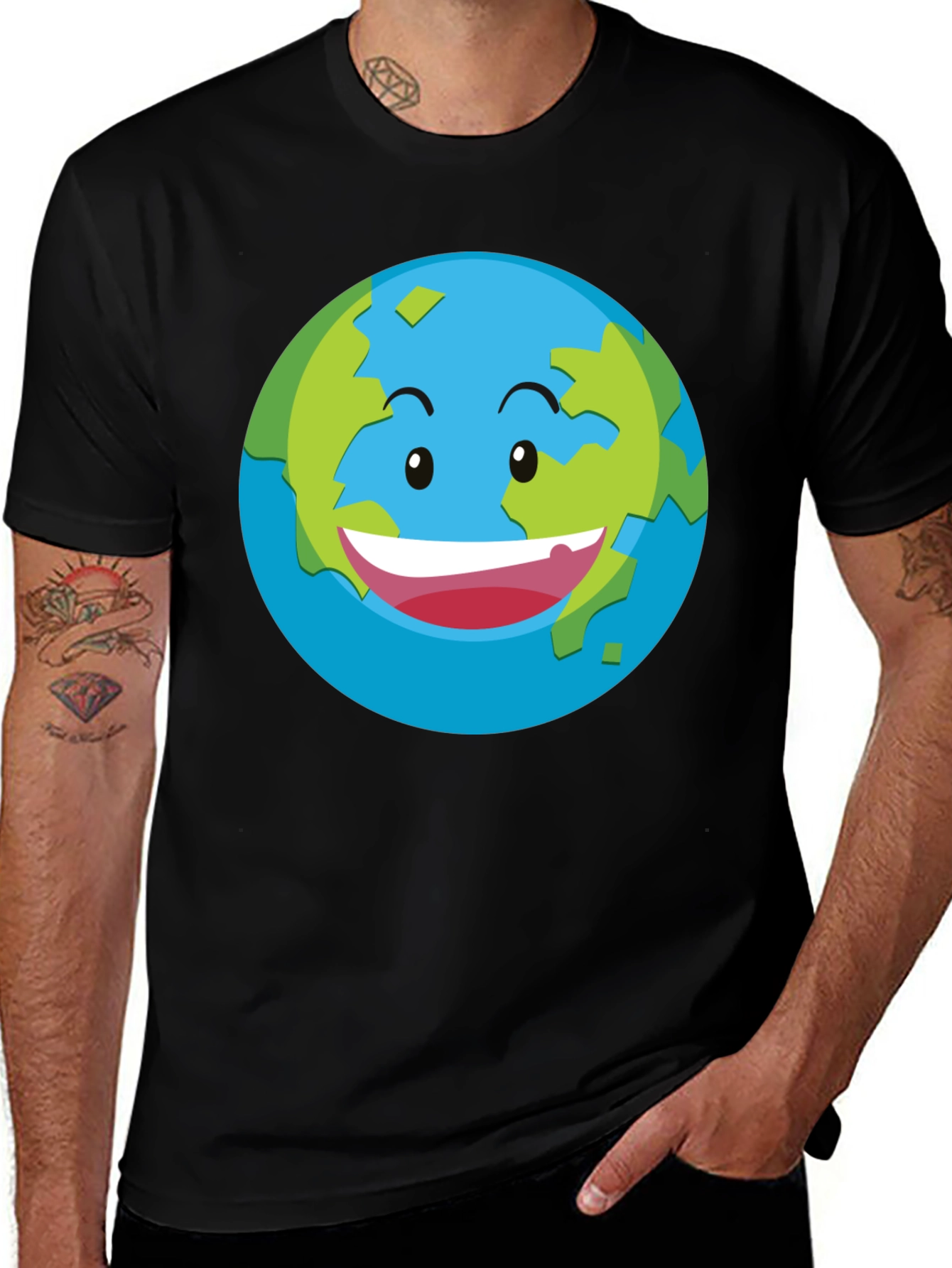 Variant 14 of Earth Smile Graphic Tee - Black Cotton T-Shirt