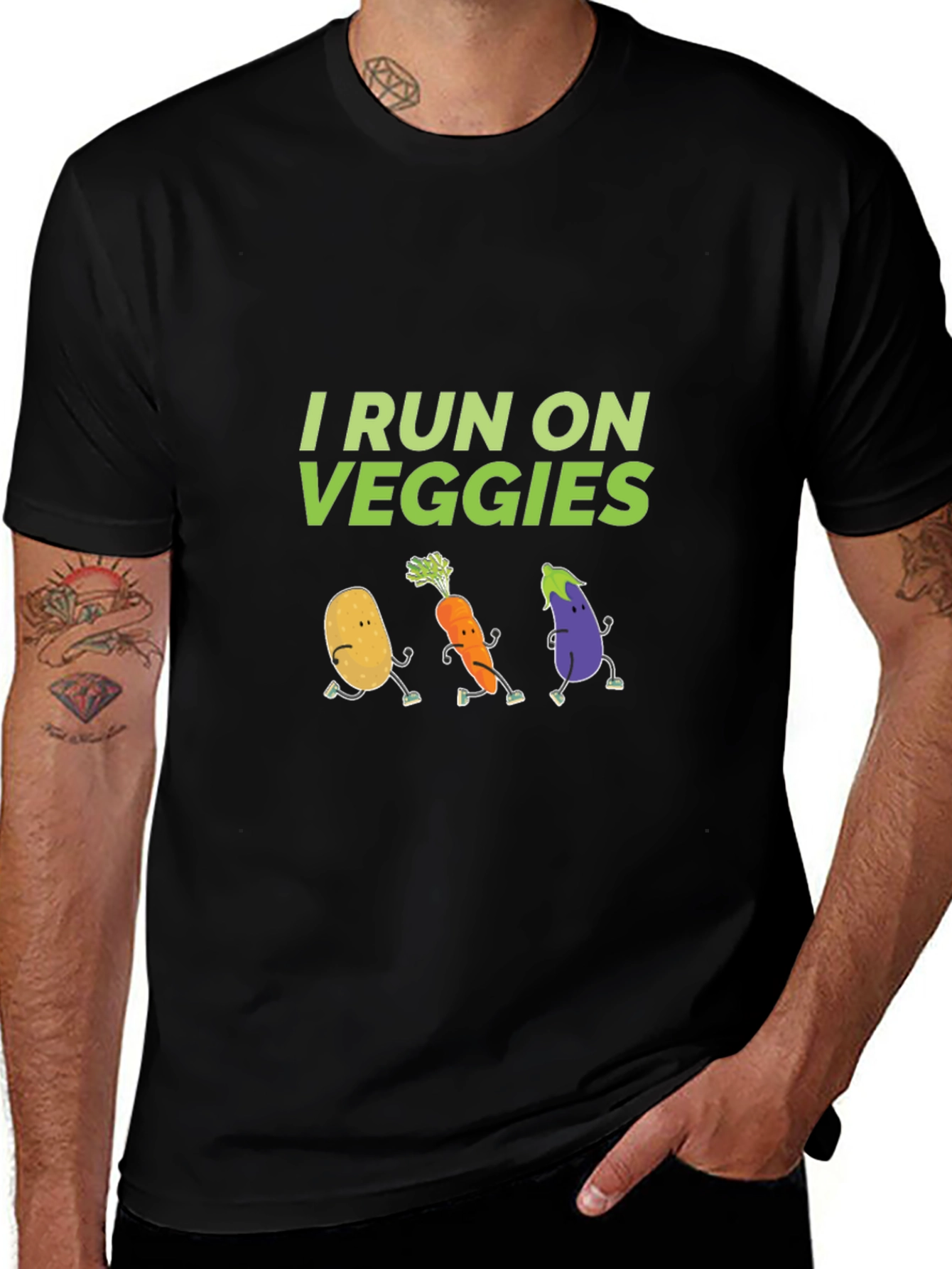 I Run On Veggies Graphic Tee -  Black