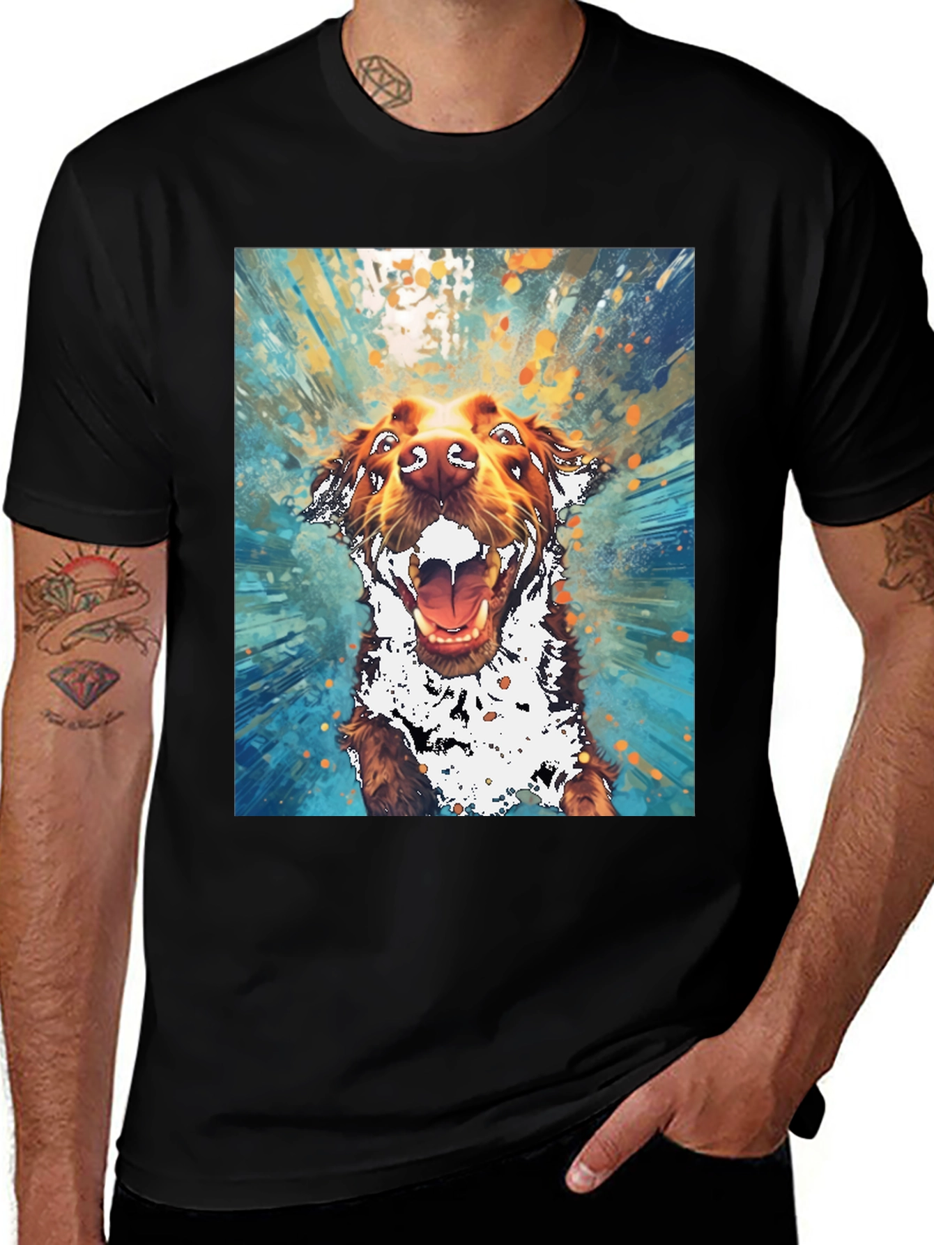 Variant 29 of Dog Art Graphic Tee - Men's Black T-Shirt