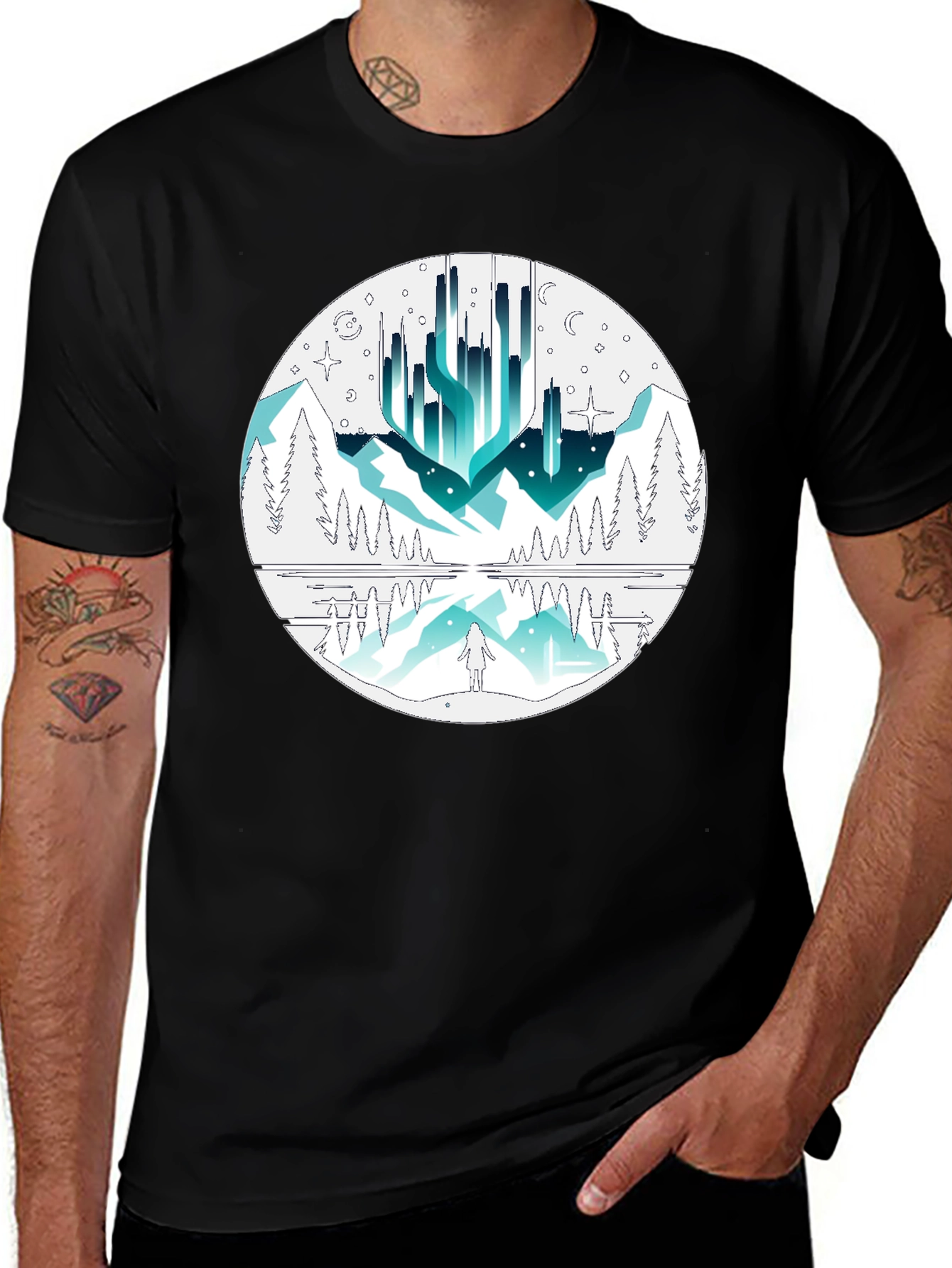 Aurora Reflection Graphic Tee - Black
