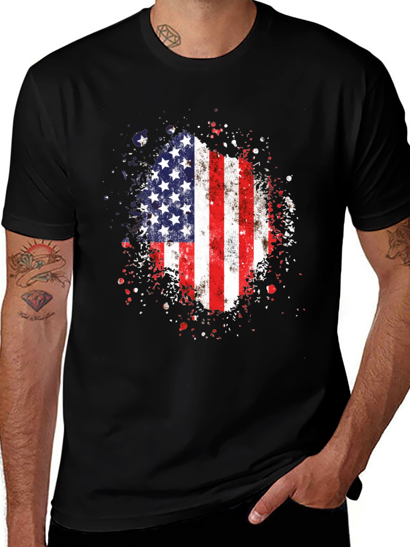 Variant 29 of American Flag Distressed Graphic Black T-Shirt