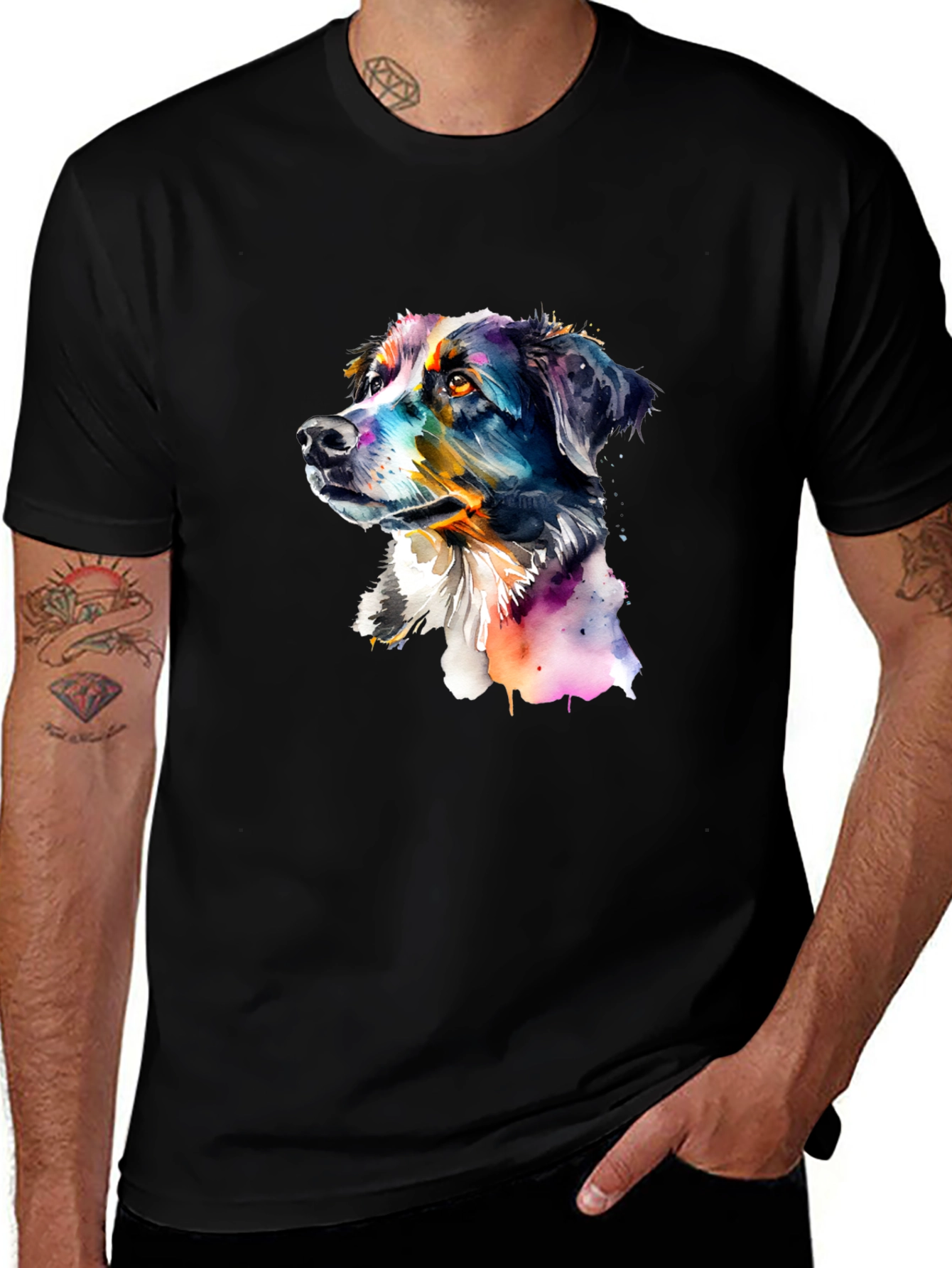 Variant 19 of Dog Portrait Graphic Tee - Men's Black T-Shirt