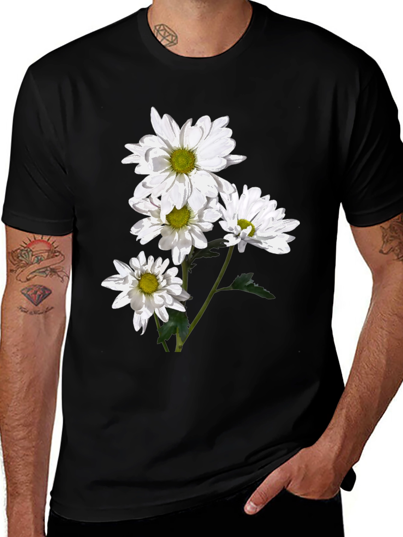 Variant 15 of Floral Print Tee - White Daisy Design