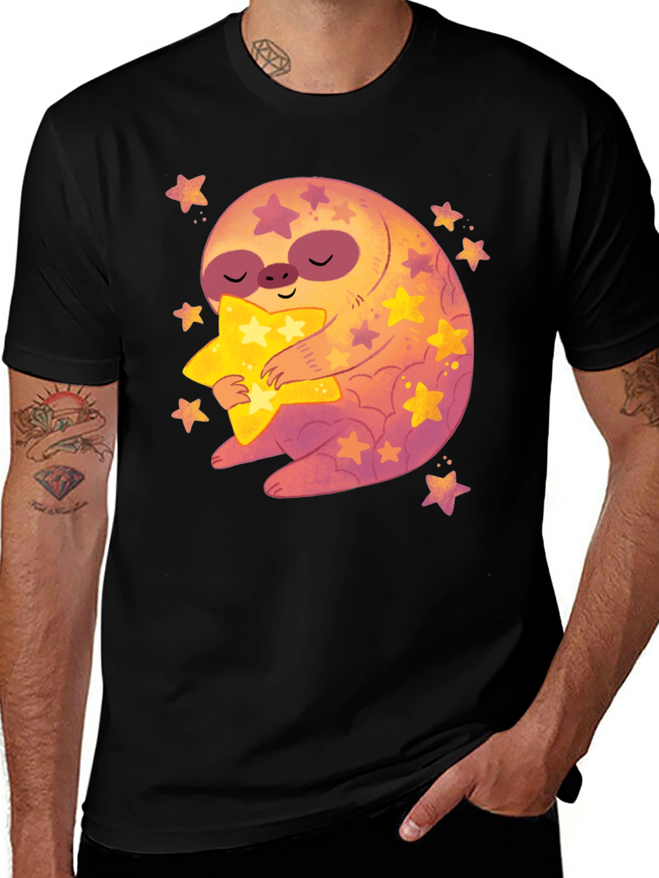 Variant 15 of Cute Sloth Hugging Star Graphic Tee - Unisex Soft Style