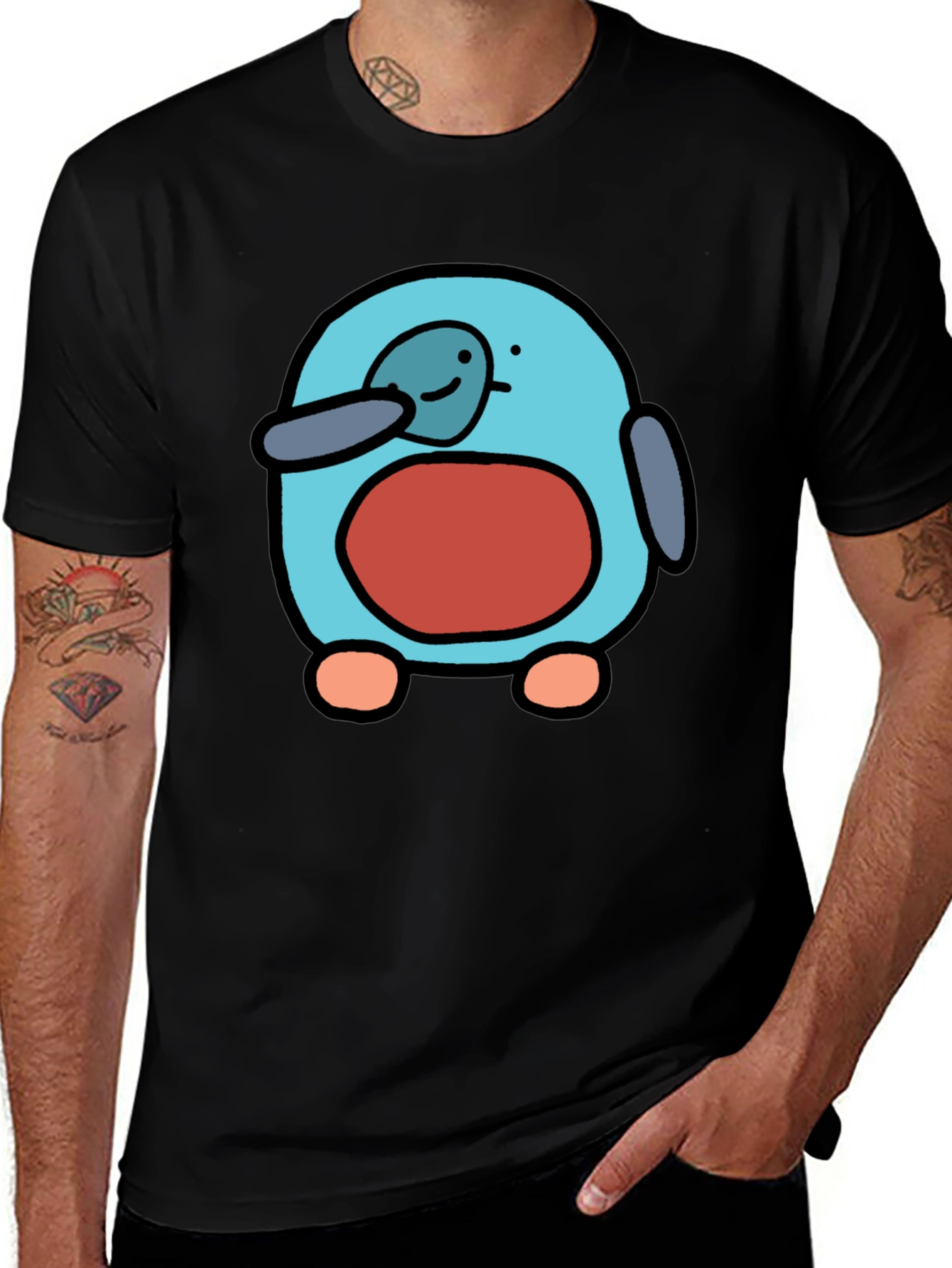 Variant 23 of Cartoon Penguin Graphic Tee - Fun Black T-Shirt