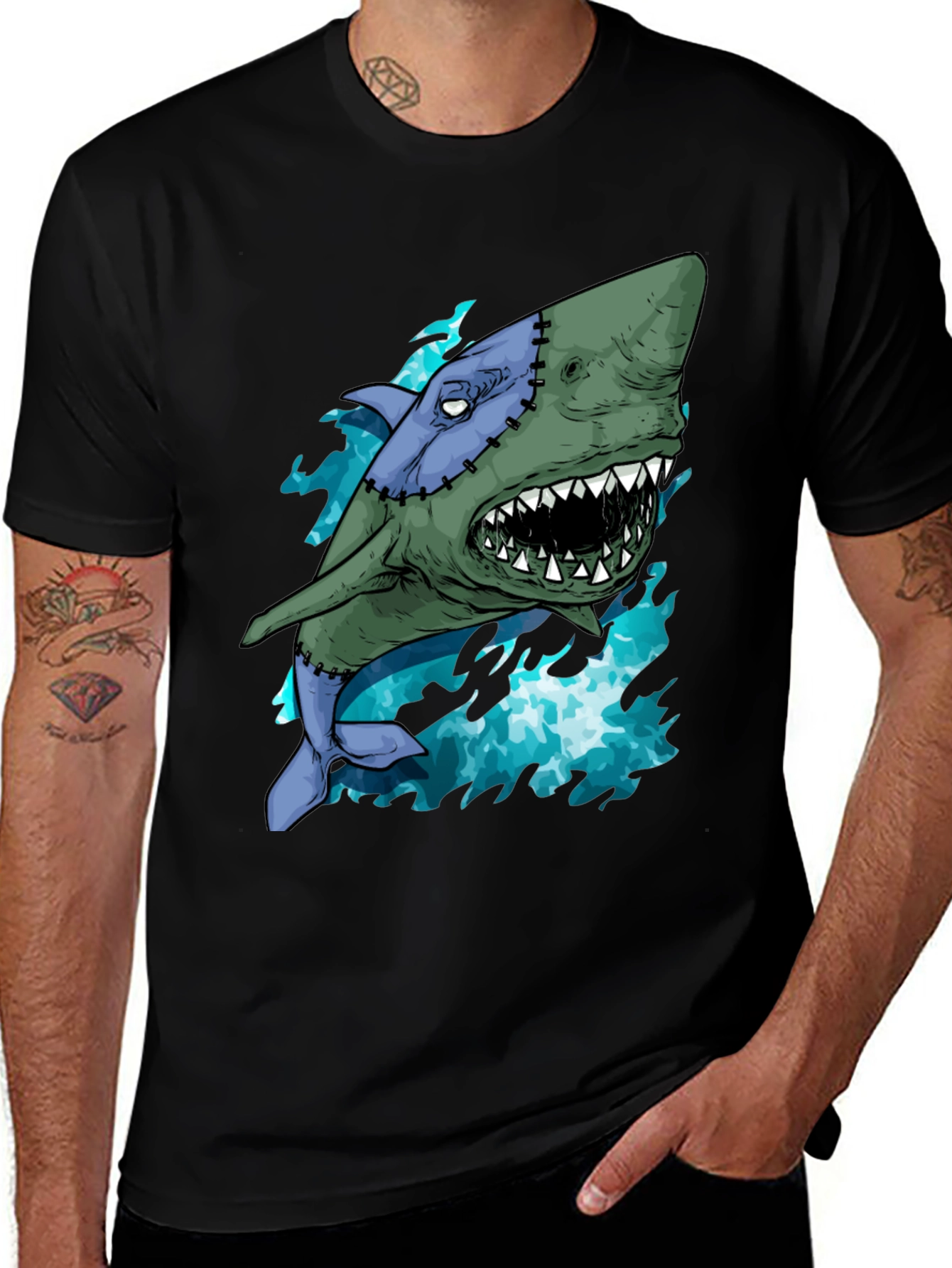 Frankenstein Shark T-Shirt - Sea Monster Graphic Tee