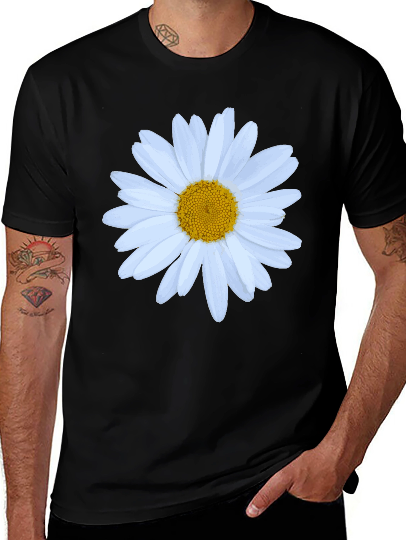Variant 15 of Daisy Flower Graphic Black T-Shirt