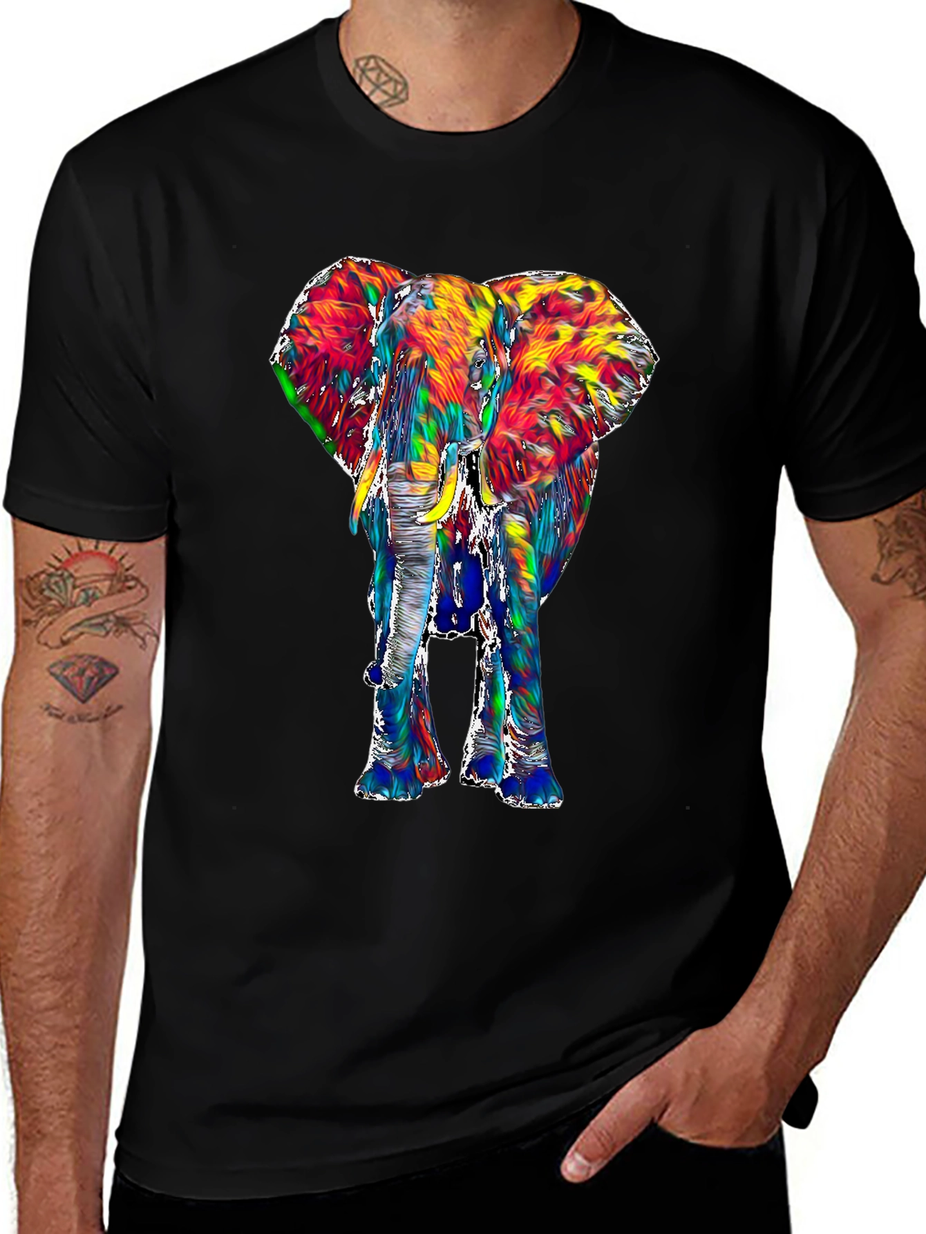 Variant 5 of Vibrant Elephant Graphic Tee - Men's Black T-Shirt