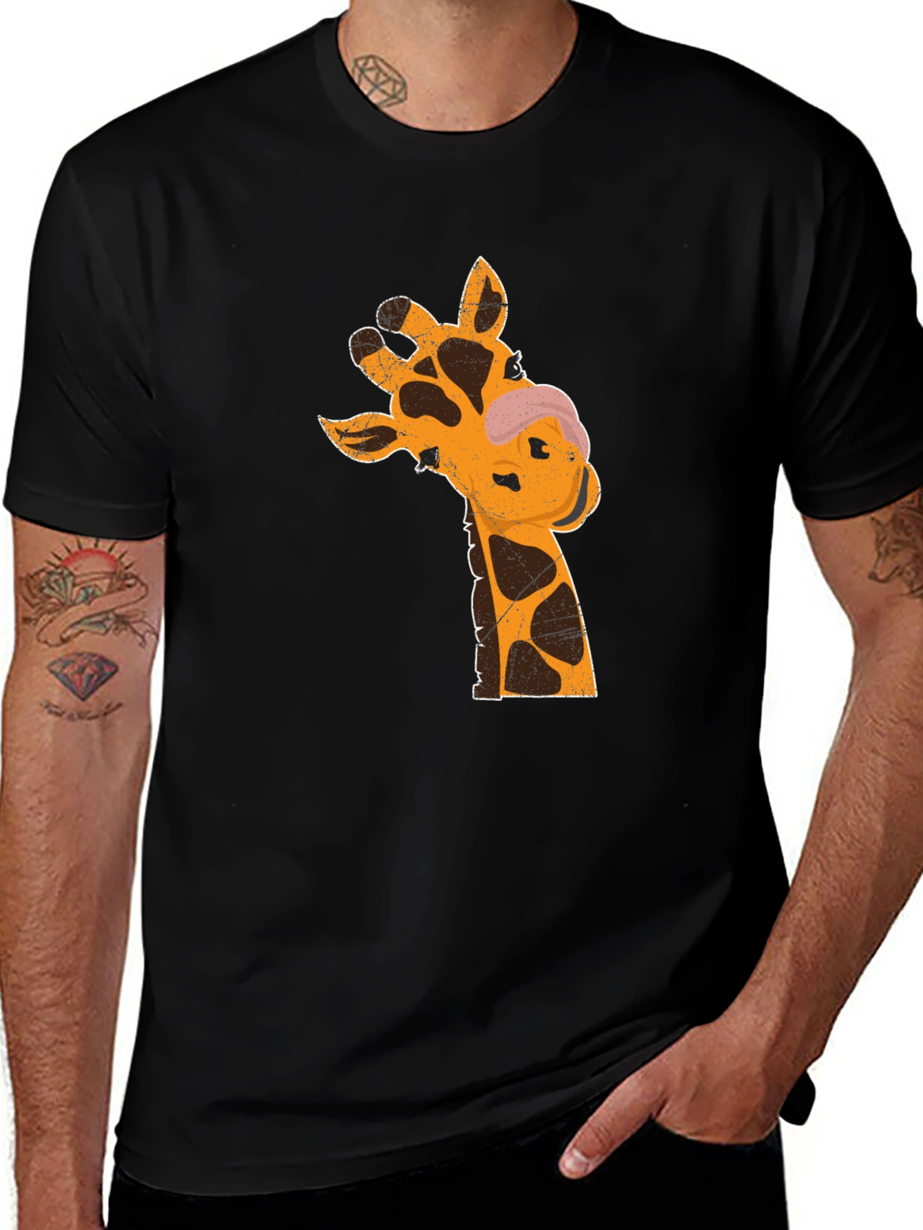 Black Giraffe Graphic T-Shirt - Black Casual Tee main image
