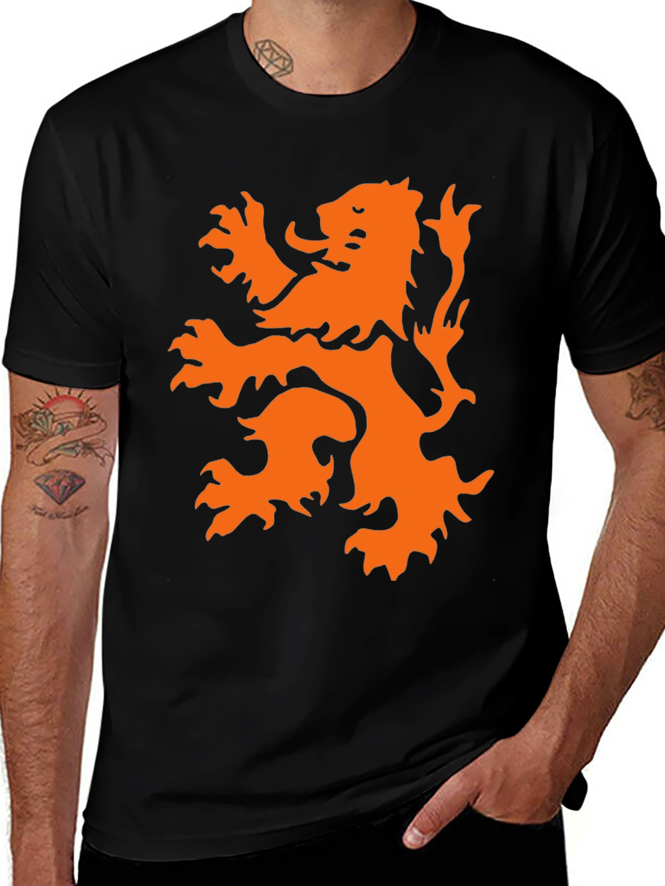 Variant 27 of Black T-Shirt with Orange Lion Graphic