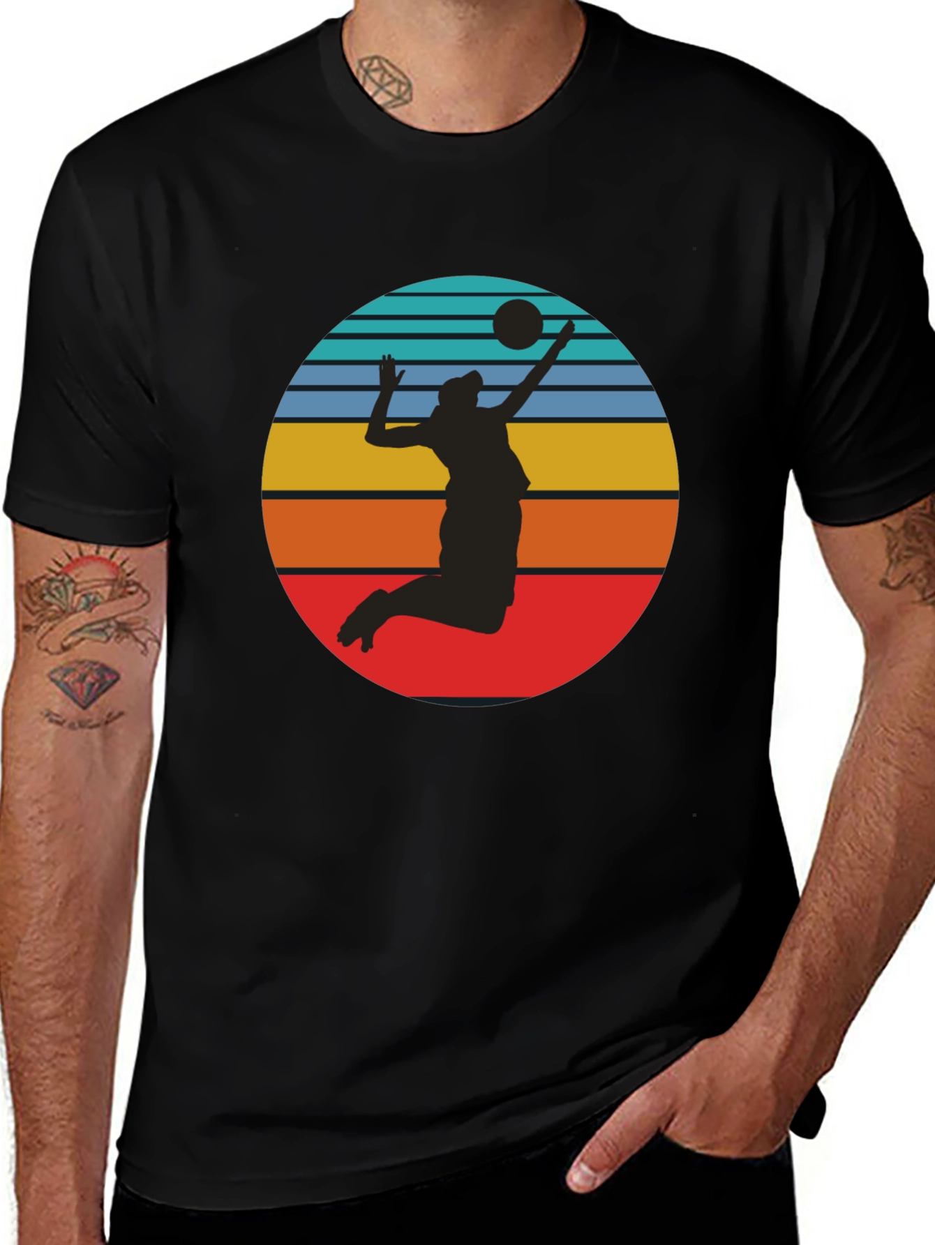 Variant 10 of Volleyball Sunset Silhouette Graphic Tee - Black