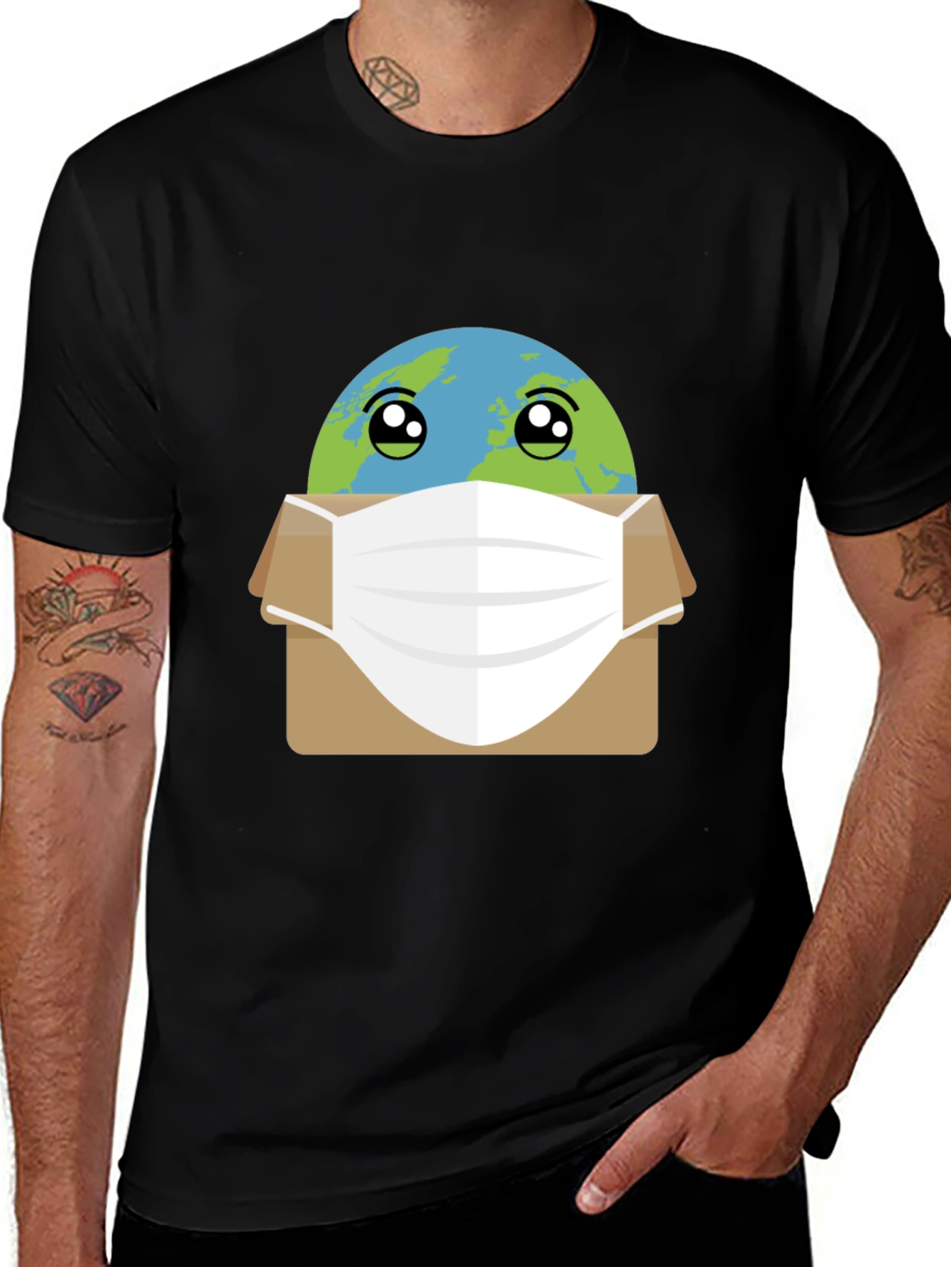 Black Earth Wearing Mask Graphic Tee main image