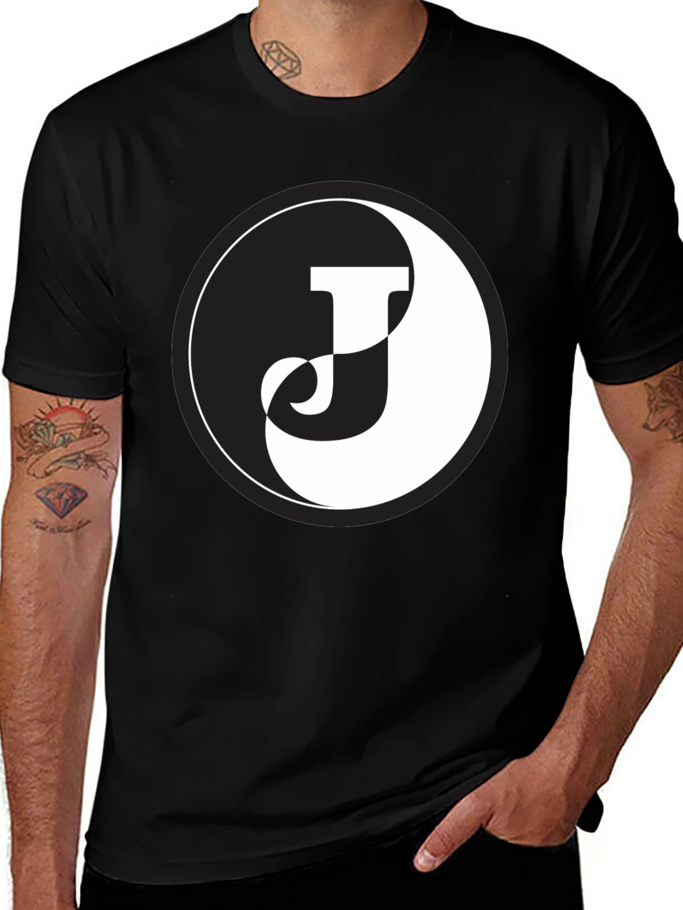 Yin Yang J Letter Black T-Shirt