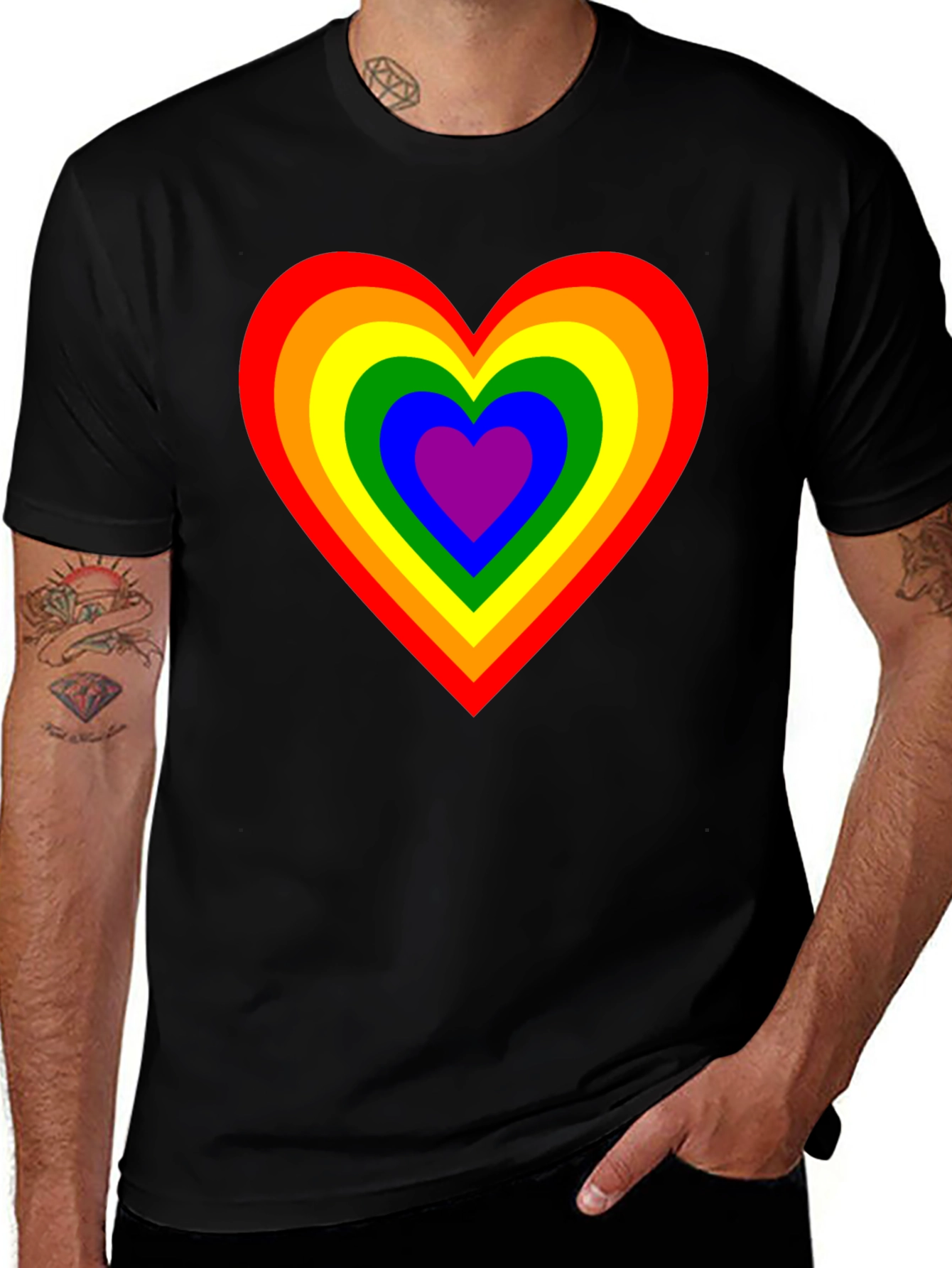 Variant 19 of Rainbow Heart Graphic Black T-Shirt