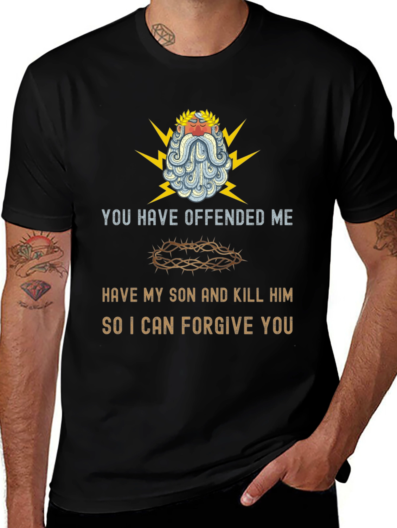 Variant 20 of Offensive Humor T-Shirt Zeus Crown of Thorns Design