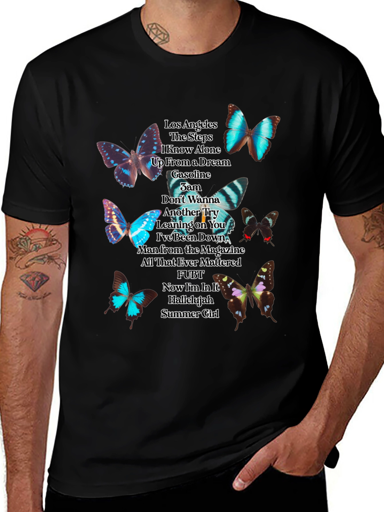 Variant 11 of Butterfly Song List Black T-Shirt