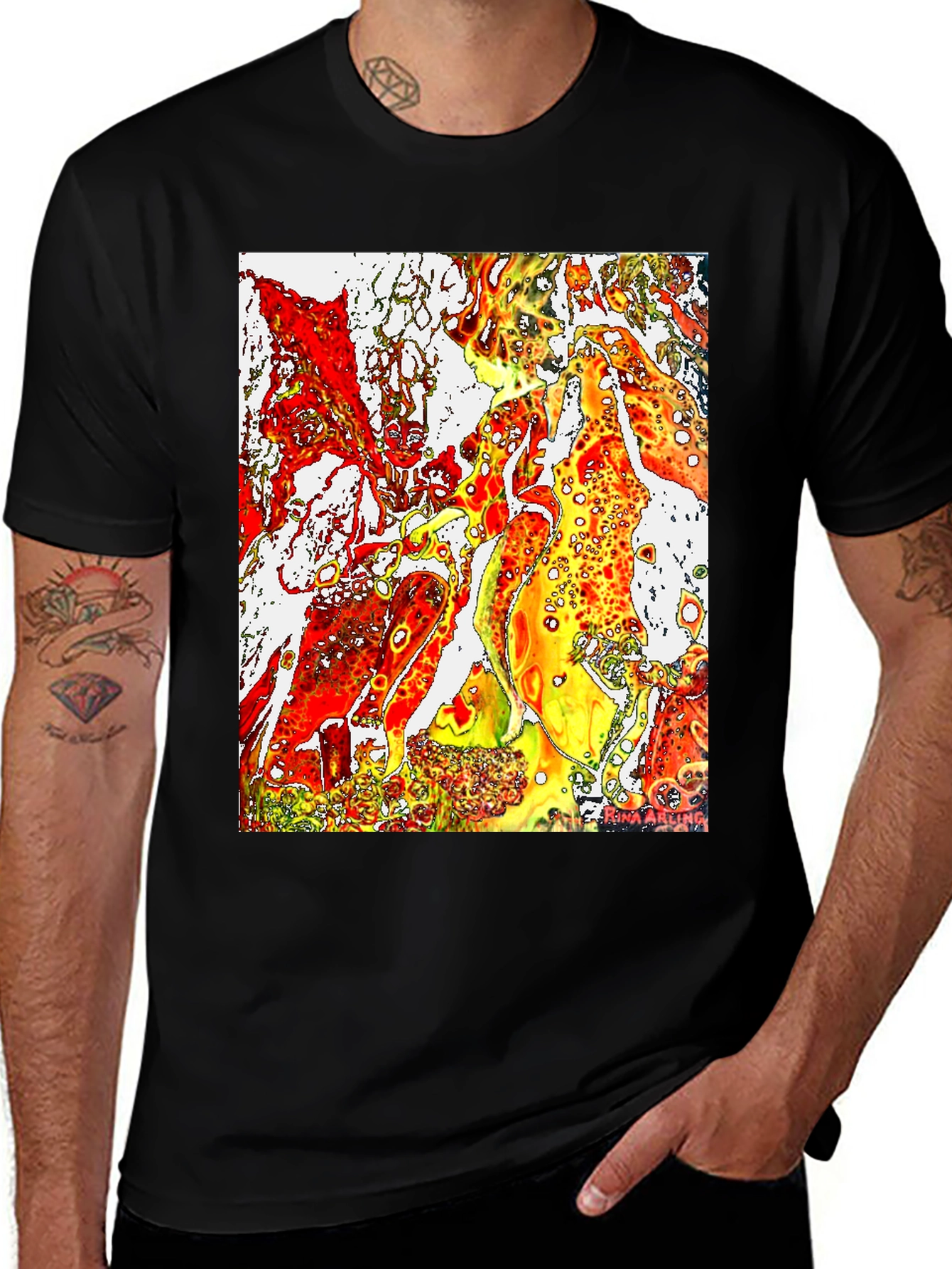Variant 26 of Abstract Fire Art Men's Black T-Shirt