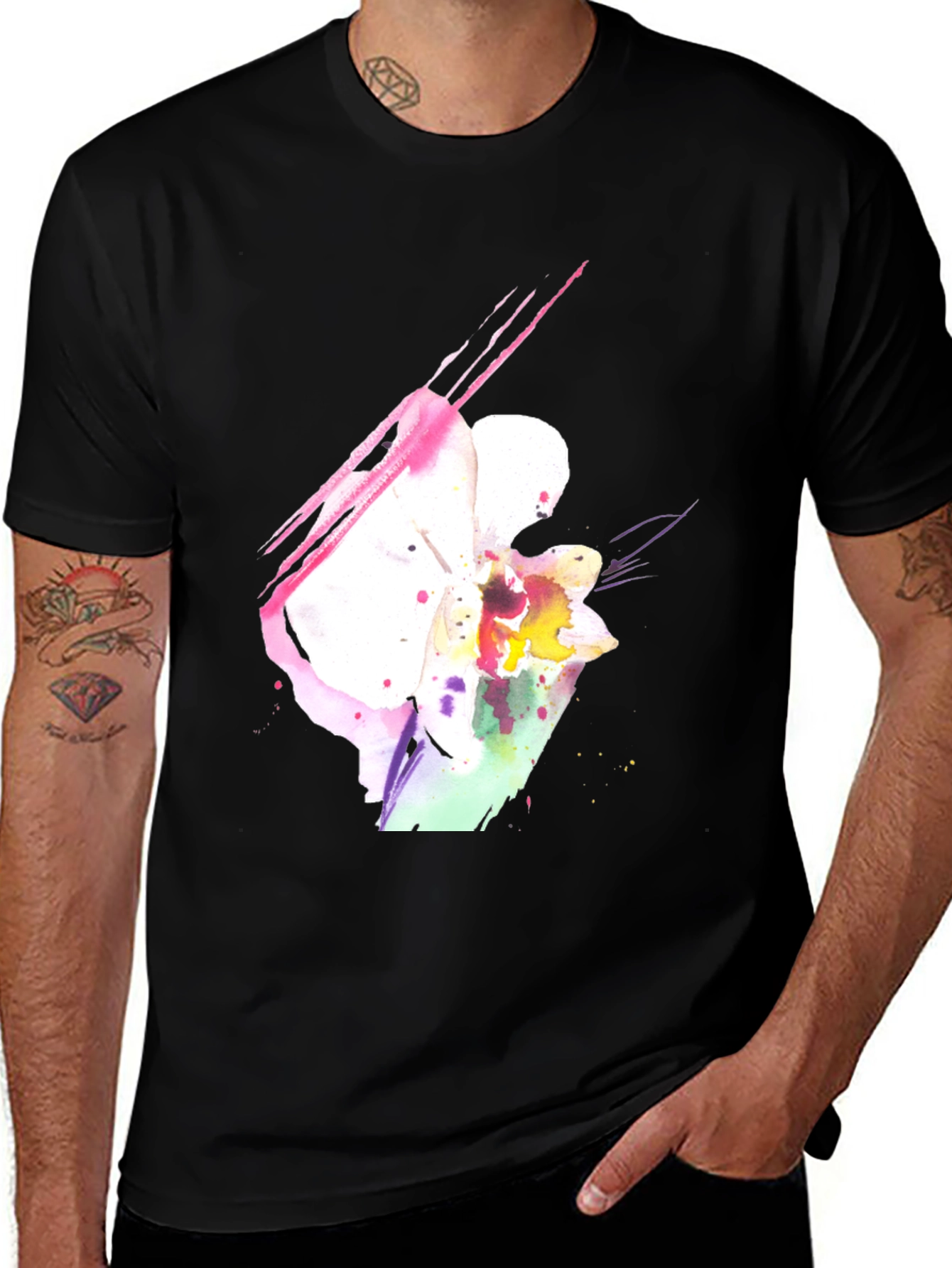 Variant 2 of Watercolor Floral Graphic Print Black T-Shirt