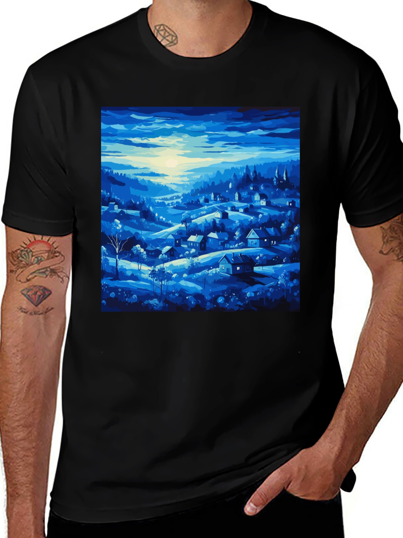 Variant 12 of Blue Village Print Tee - Stylish Men's T-Shirt