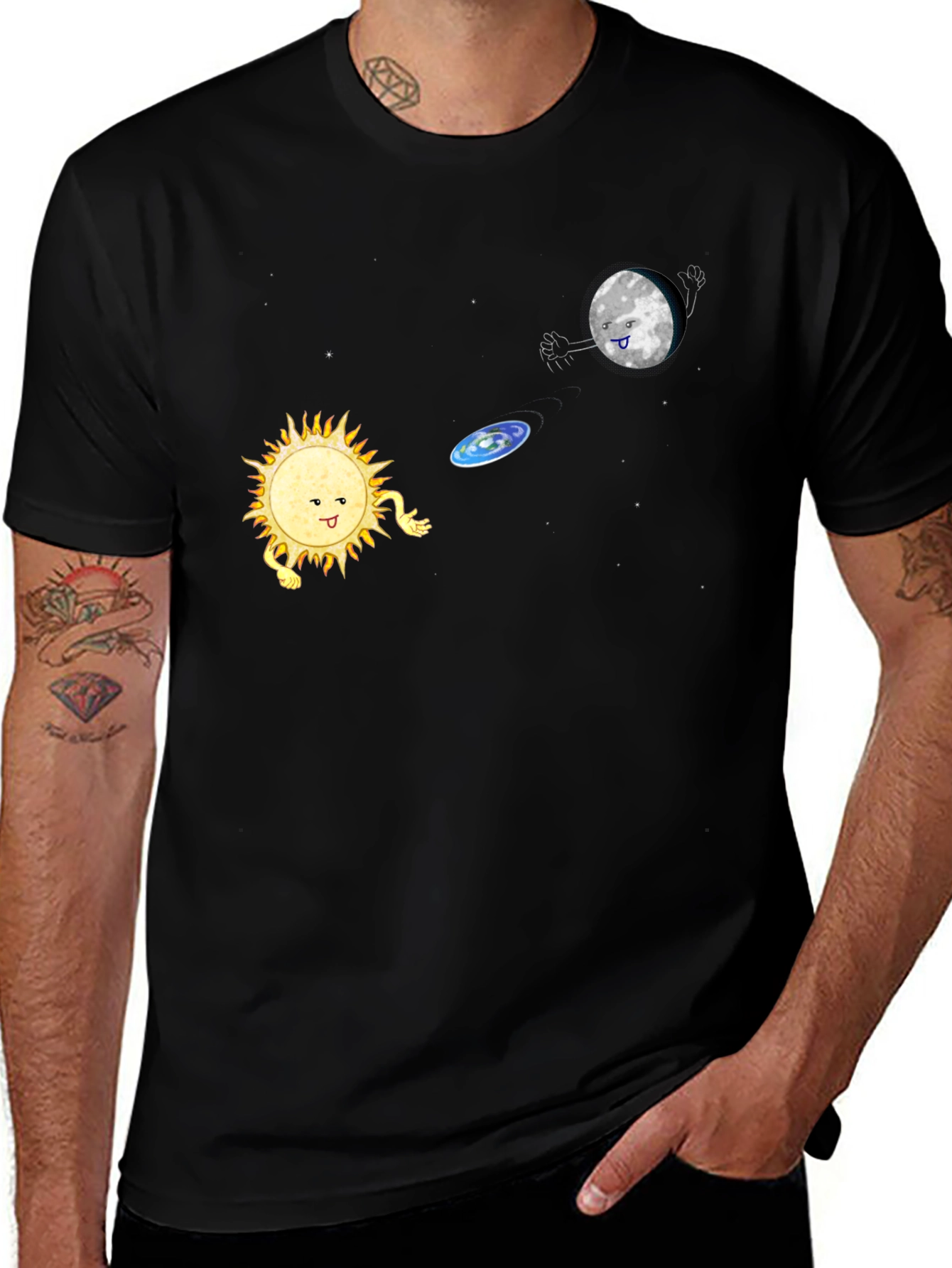 Black Sun & Moon Frisbee T-Shirt - Fun Graphic Tee main image