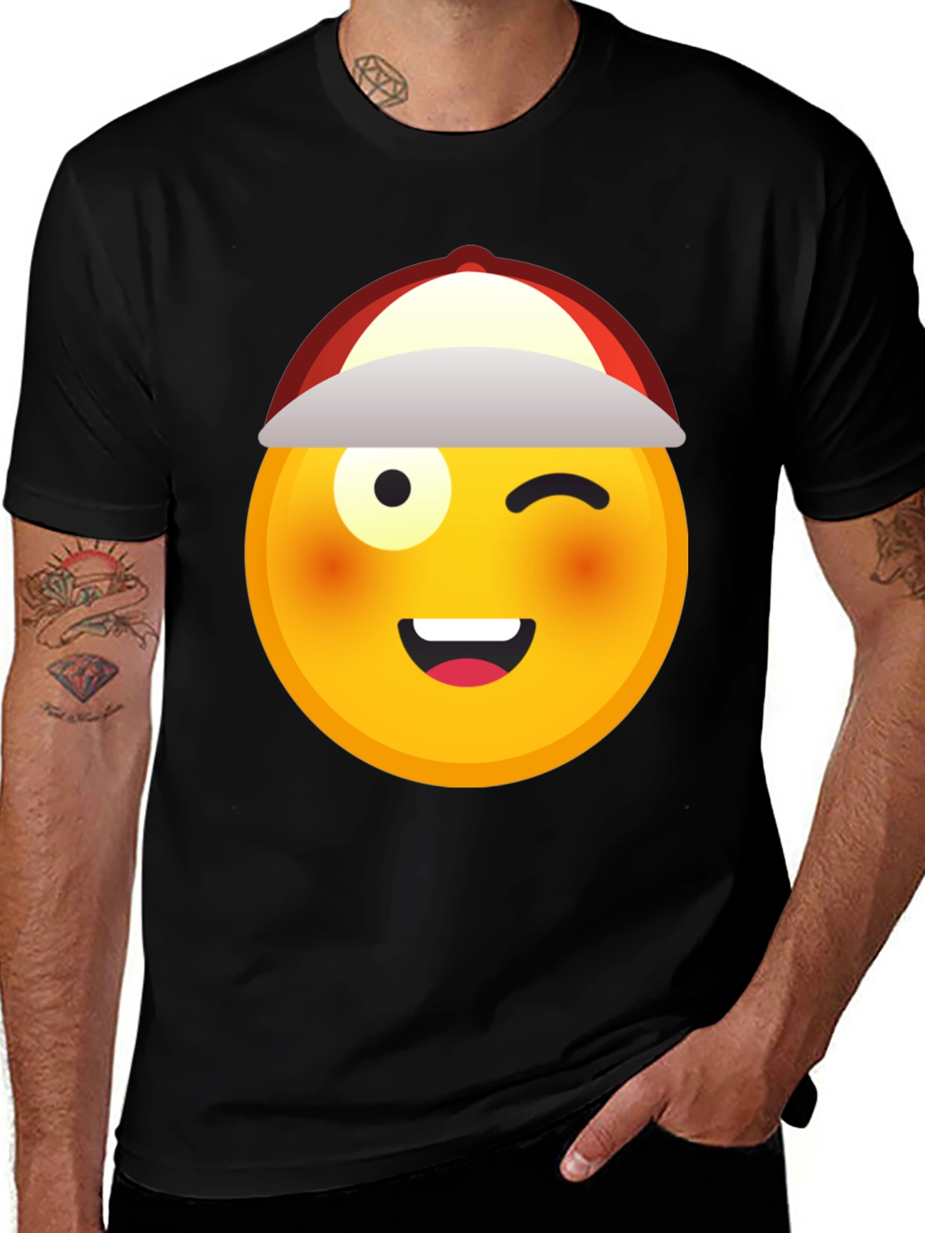 Variant 2 of Winking Emoji T-Shirt - Black Cotton Tee