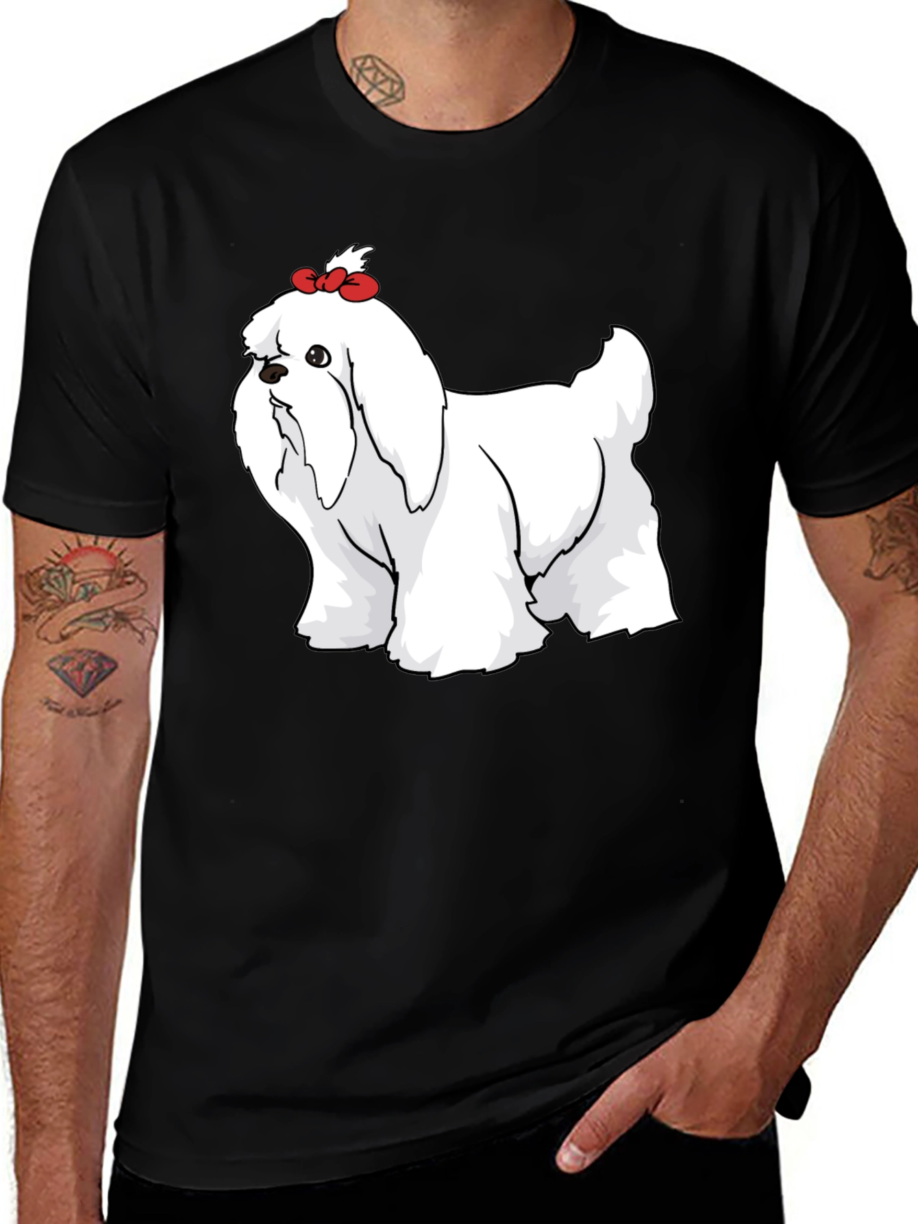 Variant 3 of Cute Maltese Dog with Bow Black T-Shirt