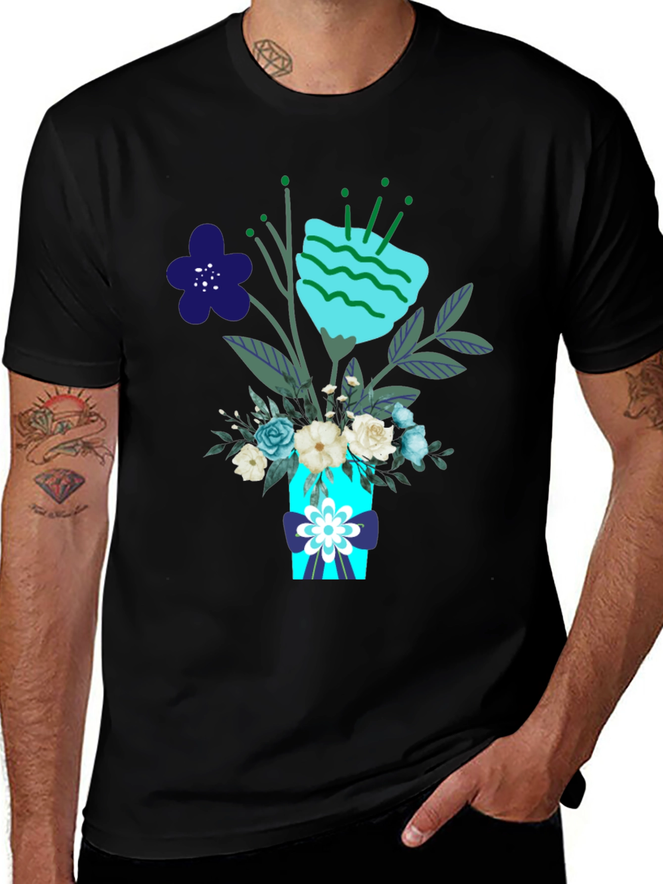 Variant 16 of Floral Bouquet Graphic Tee - Stylish Men's Black T-Shirt
