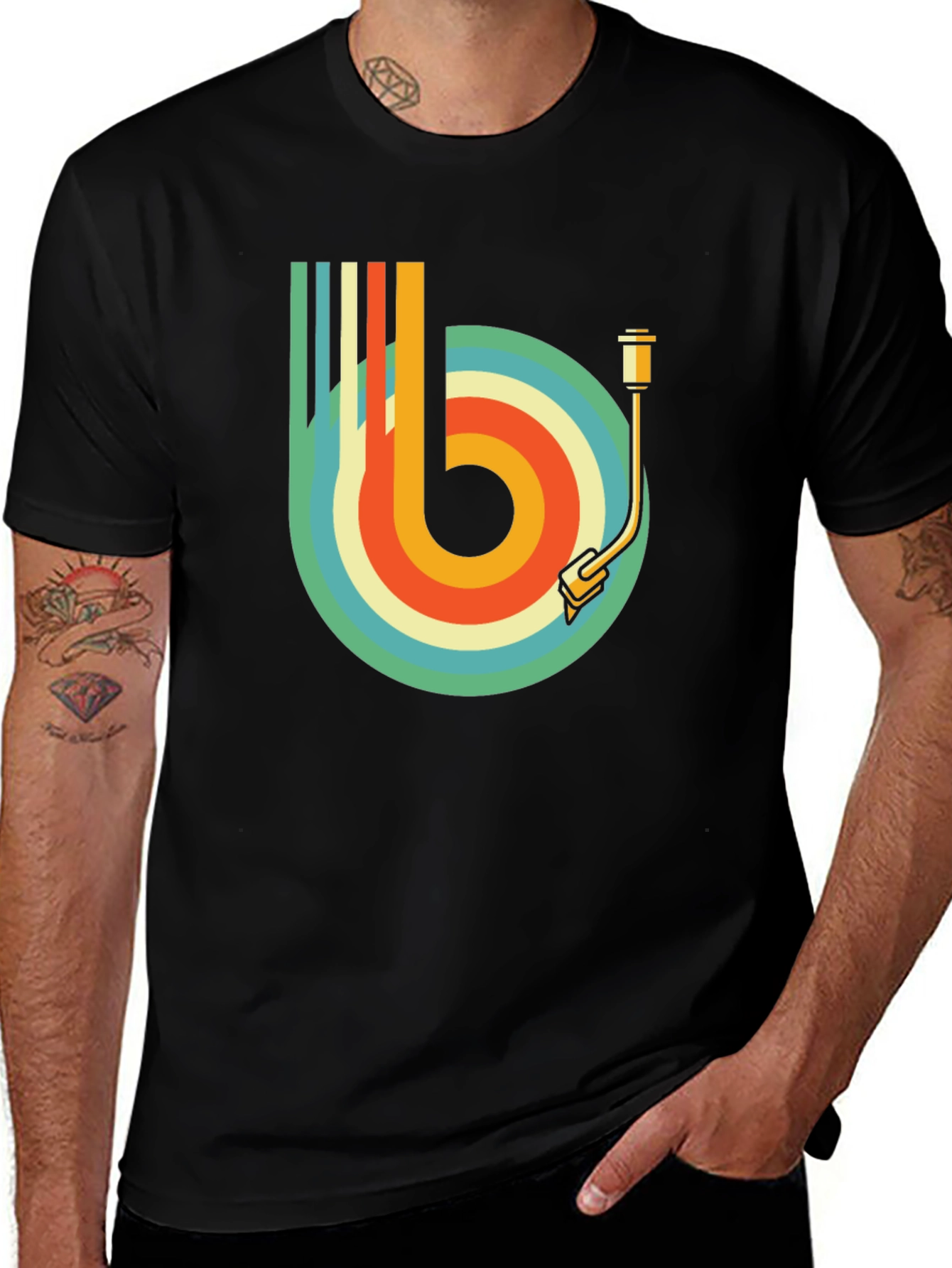 Black Retro Record Player Graphic Tee main image