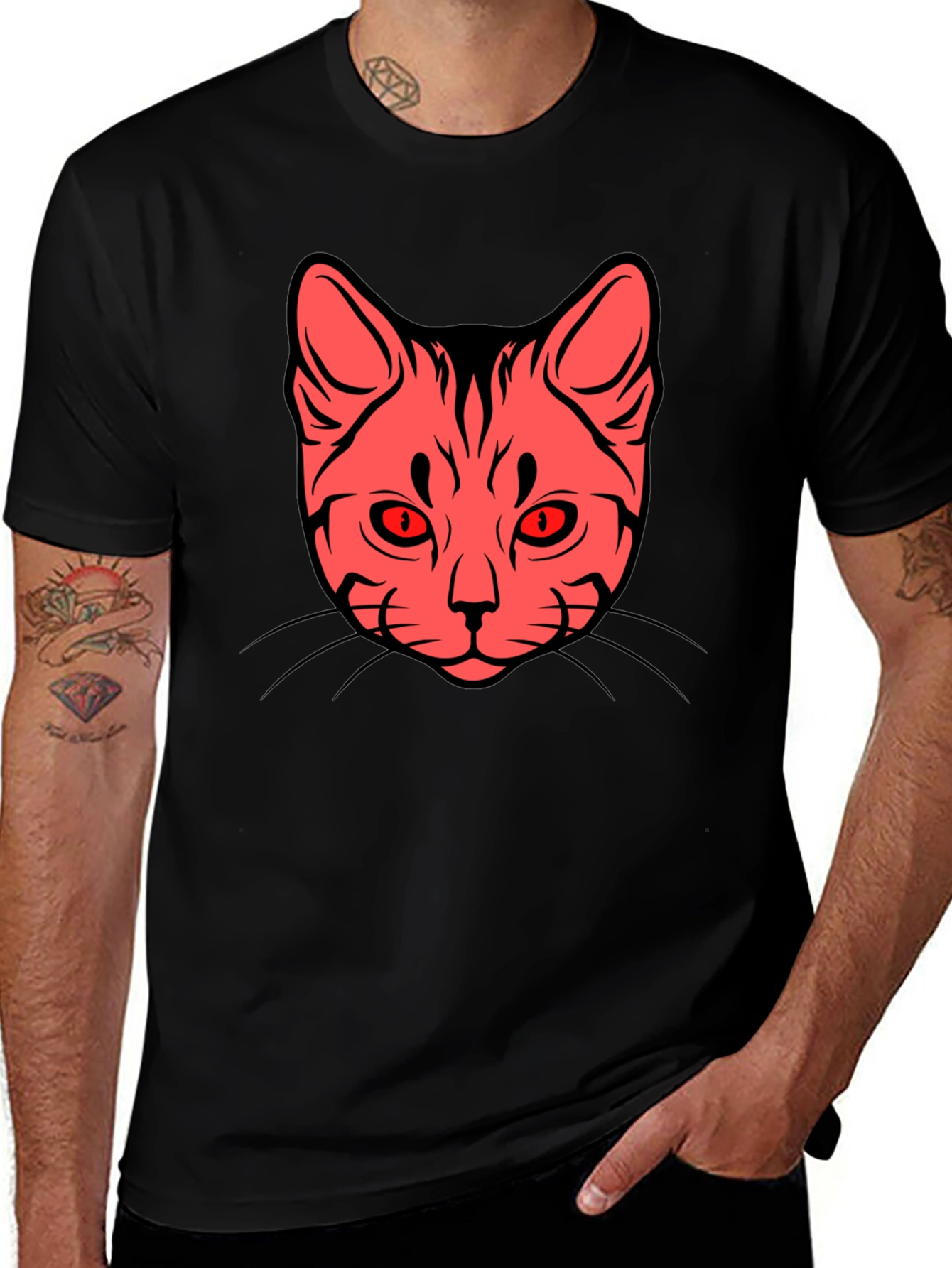 Variant 26 of Cat Face Graphic Tee - Stylish Black T-Shirt