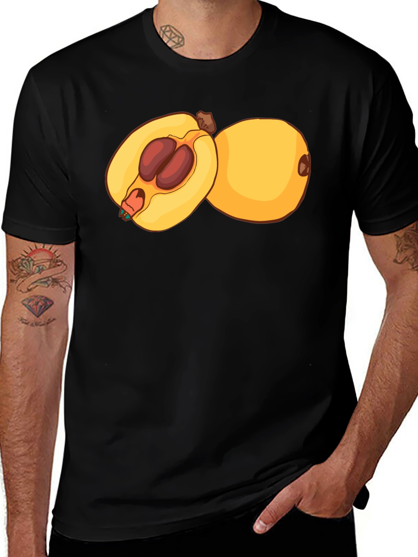Variant 14 of Loquat Fruit Graphic T-Shirt - Black Cotton Tee