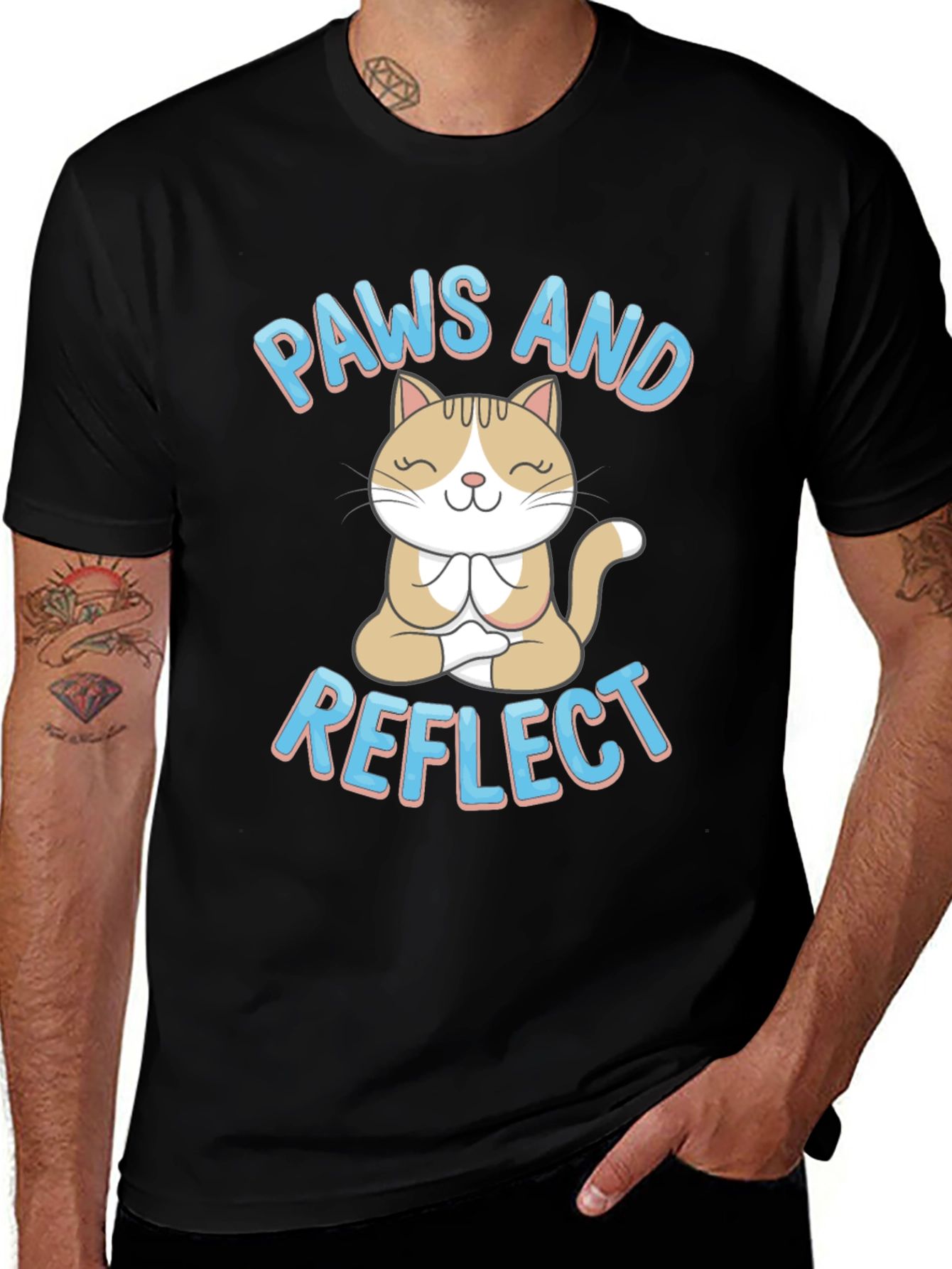 Variant 28 of Paws and Reflect Cat Meditation Black T-Shirt