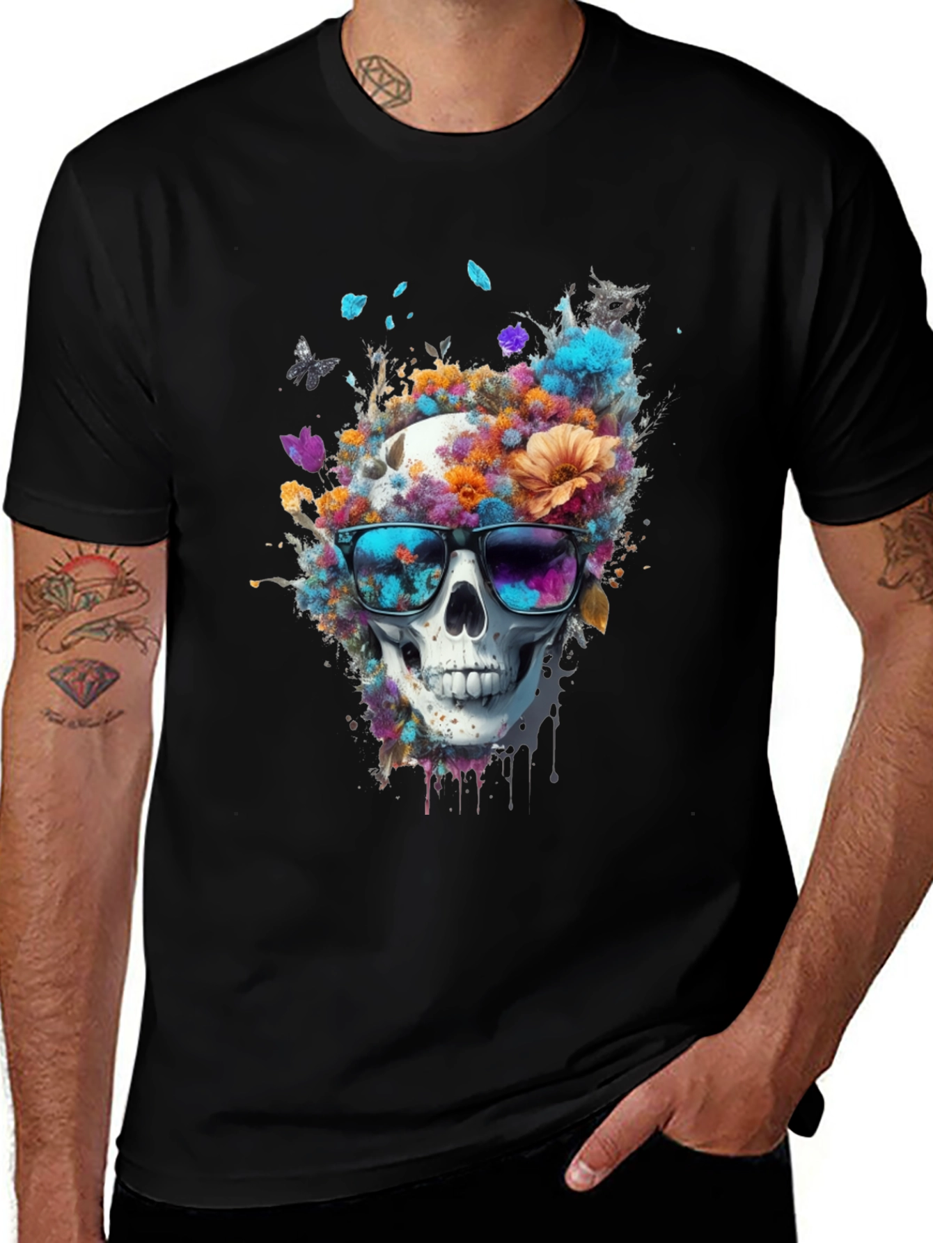 Variant 8 of Floral Skull Graphic Tee - Stylish and Unique