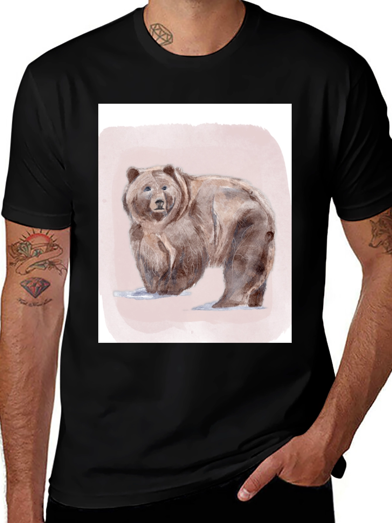 Variant 7 of Bear Graphic Print Black T-Shirt