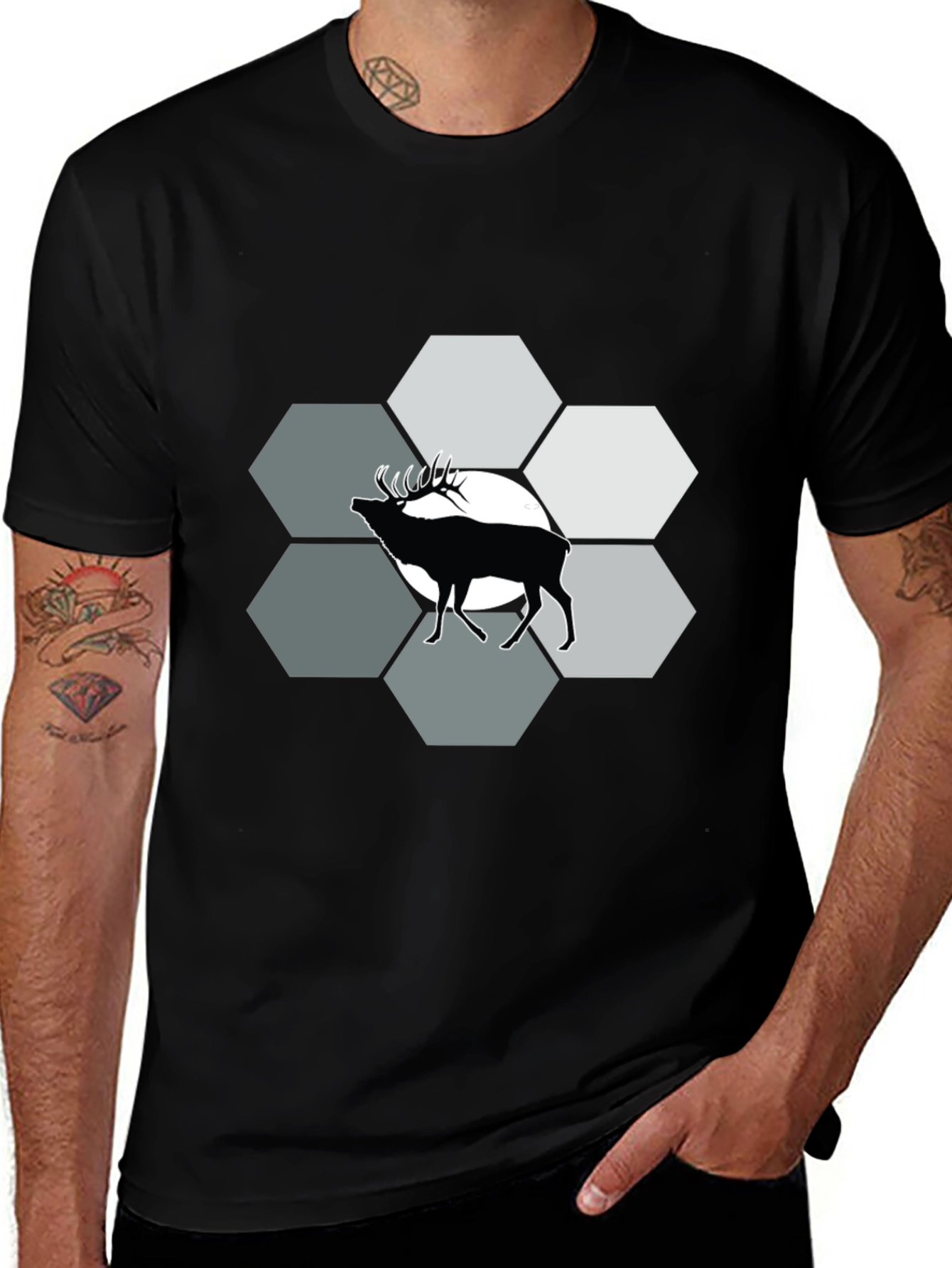 Variant 24 of Elk Hexagon Graphic Tee - Stylish Men's Black T-Shirt
