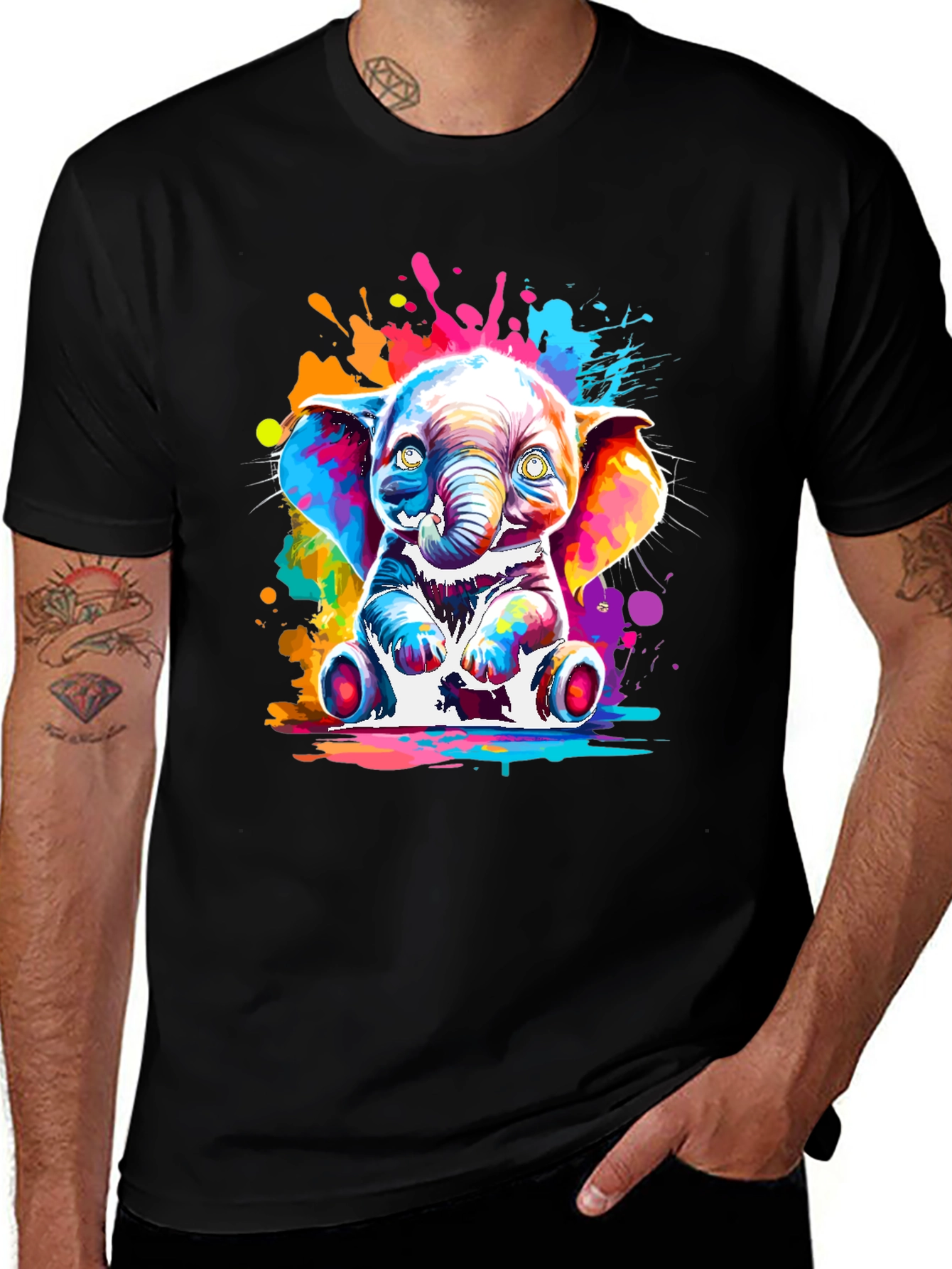 Variant 27 of Colorful Elephant Graphic Tee - Men's Black T-Shirt