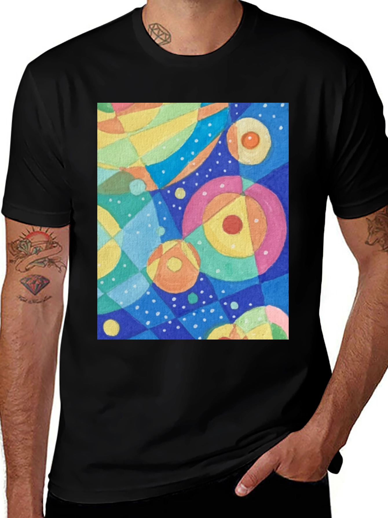 Variant 5 of Abstract Circle Pattern Graphic Tee - Black