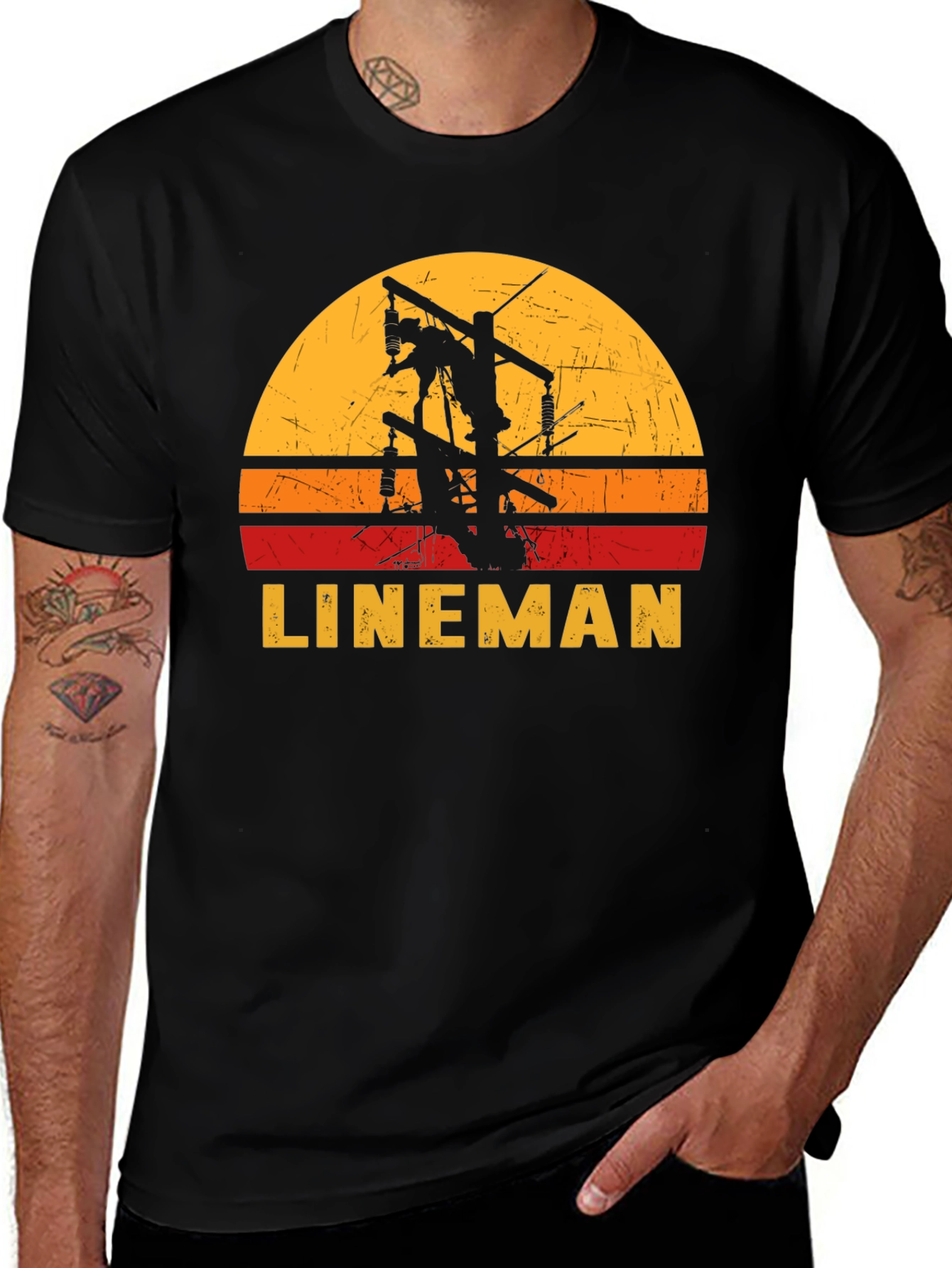 Variant 27 of Lineman Retro Sunset Graphic Tee