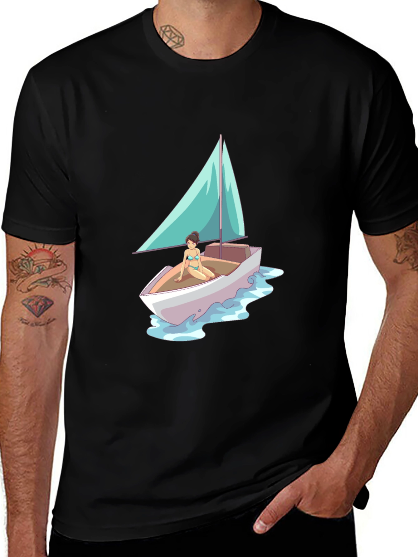 Variant 17 of Sailboat Graphic Print Crew Neck T-Shirt