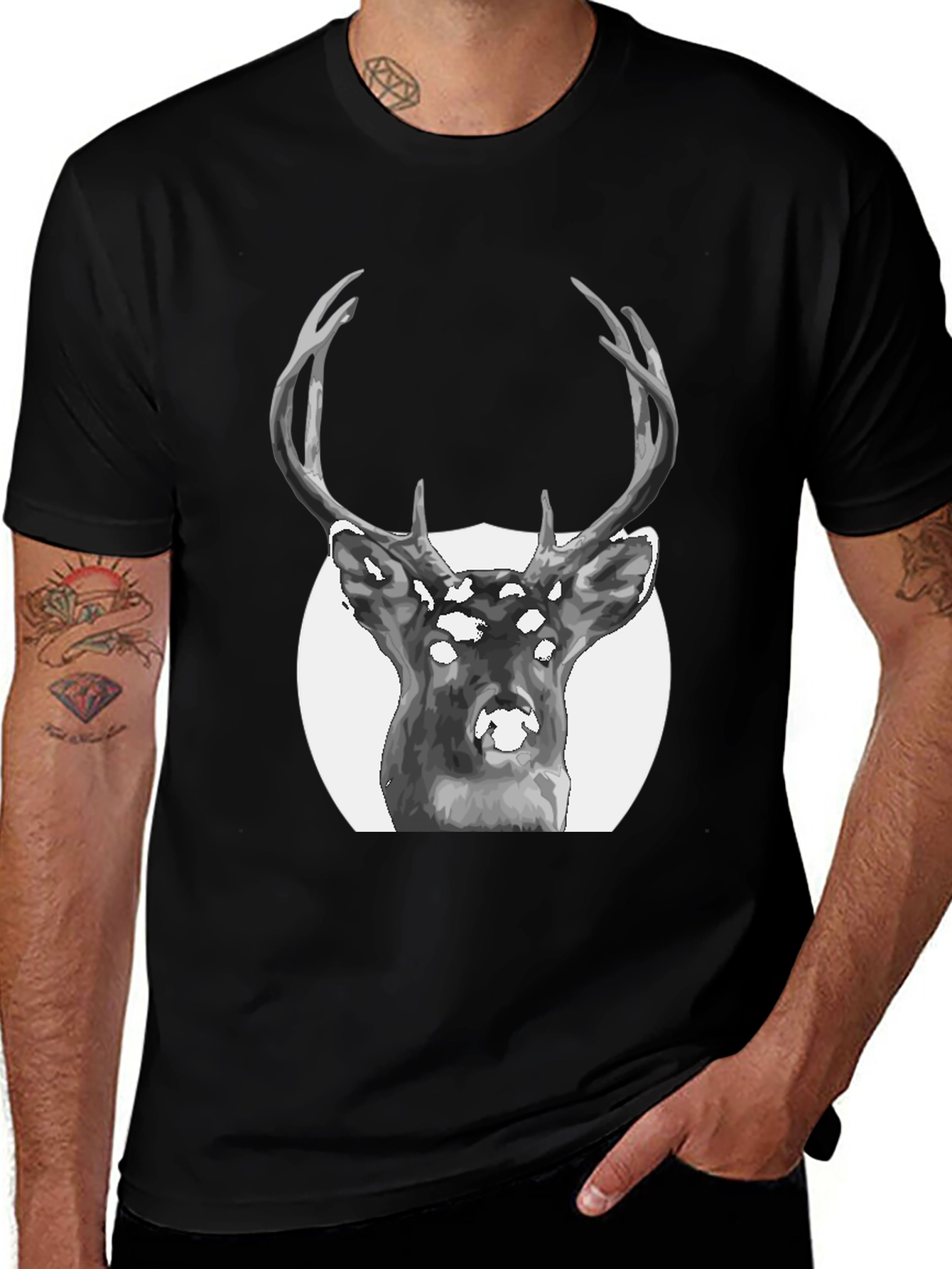 Variant 3 of Deer Graphic Print Black T-Shirt