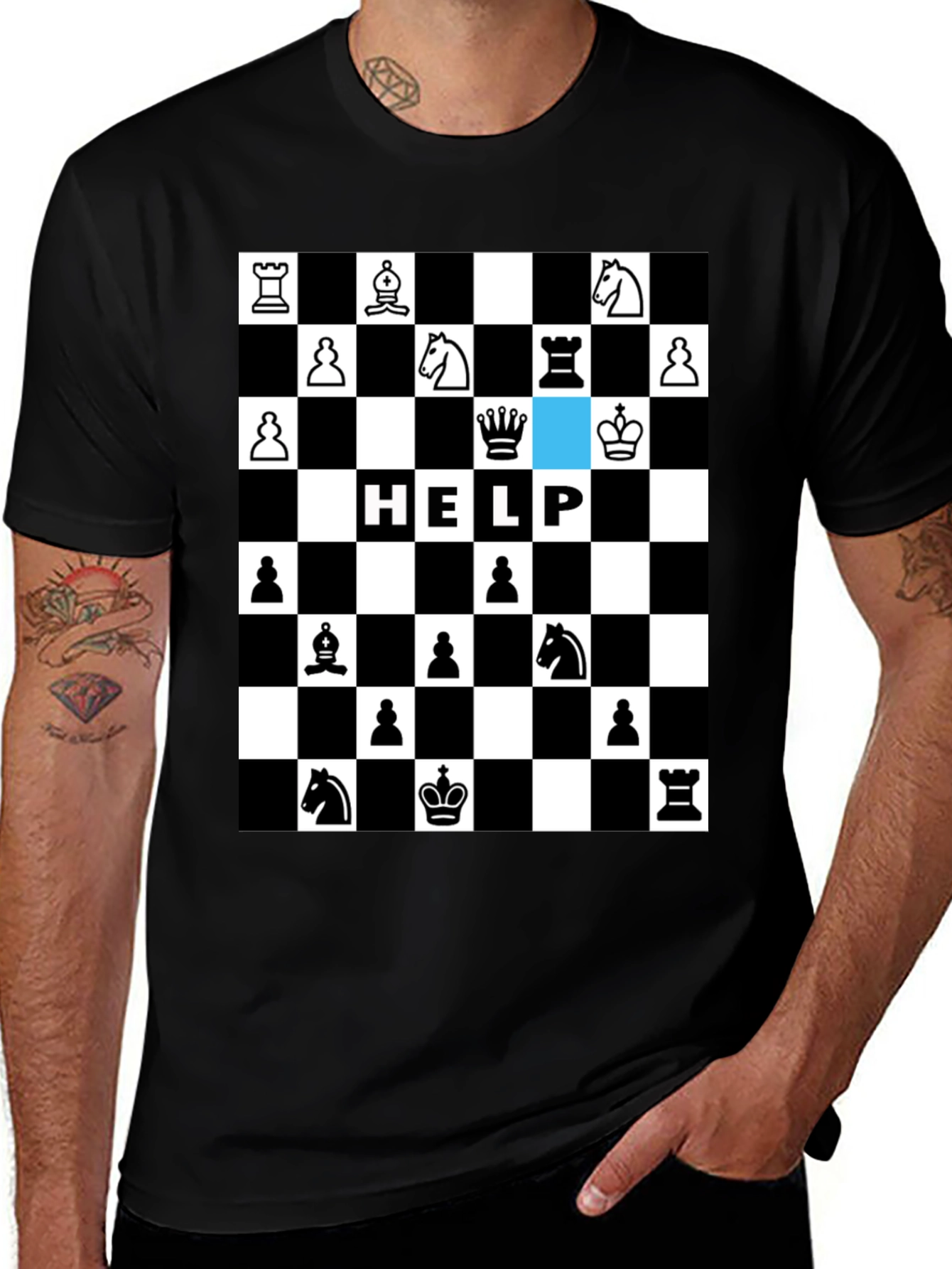 Variant 7 of Chessboard HELP Graphic T-Shirt - Checkmate Style