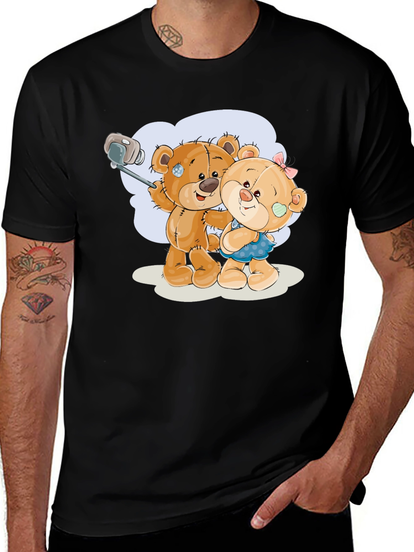 Variant 24 of Cute Teddy Bear Selfie Black T-Shirt